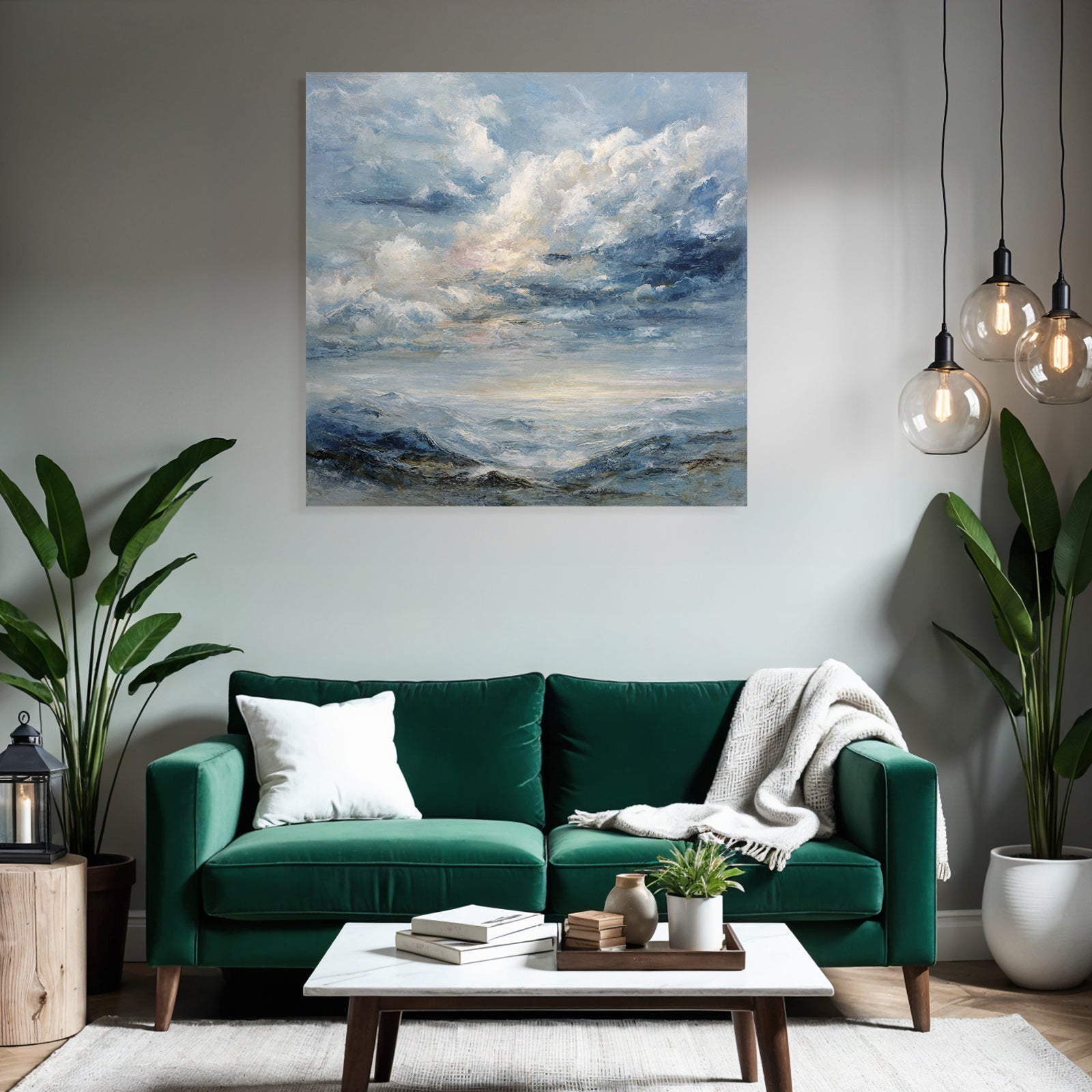Abstrakte Landschaft Mit Wolkenhimmel Und Sanften Farbtupfern