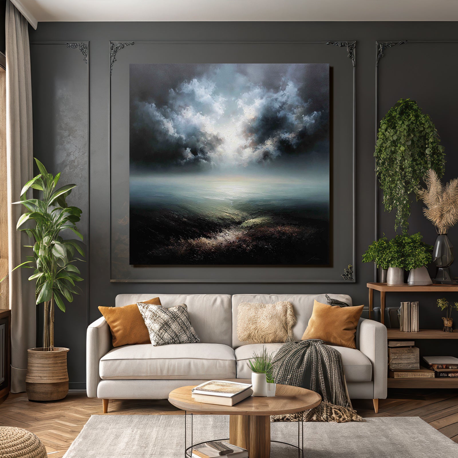 Dramatische Atmosphärische Meerlandschaft Mit Stimmungsvollem Himmel