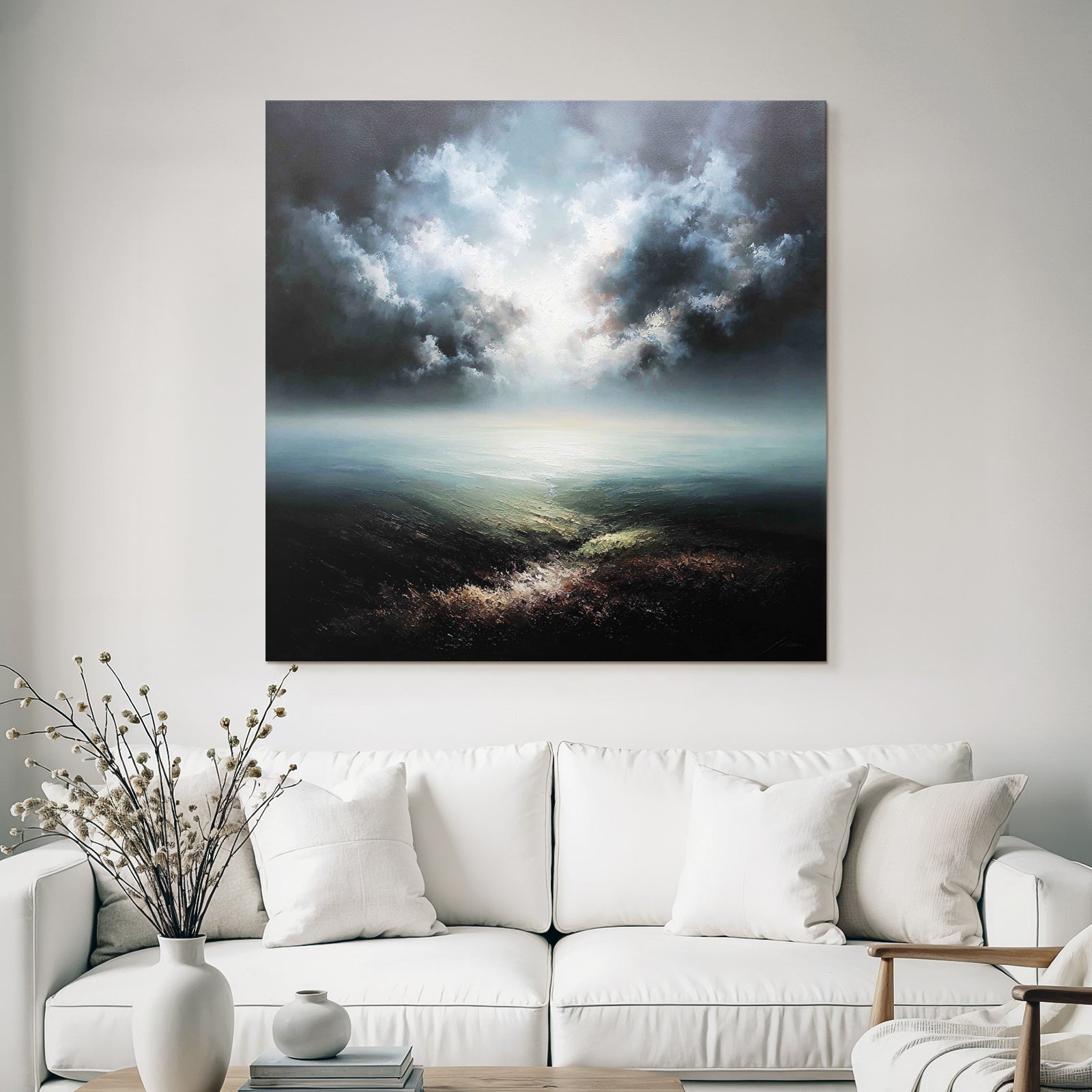 Dramatische Atmosphärische Meerlandschaft Mit Stimmungsvollem Himmel