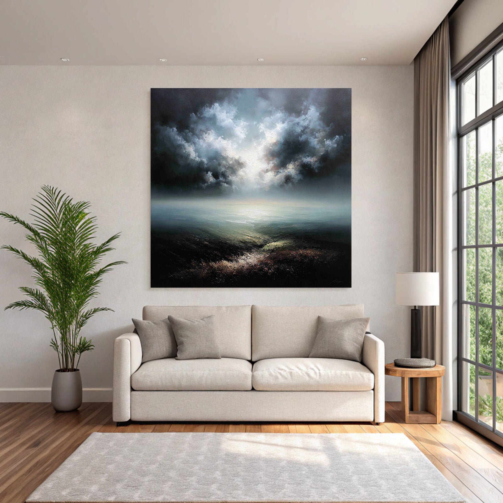 Dramatische Atmosphärische Meerlandschaft Mit Stimmungsvollem Himmel