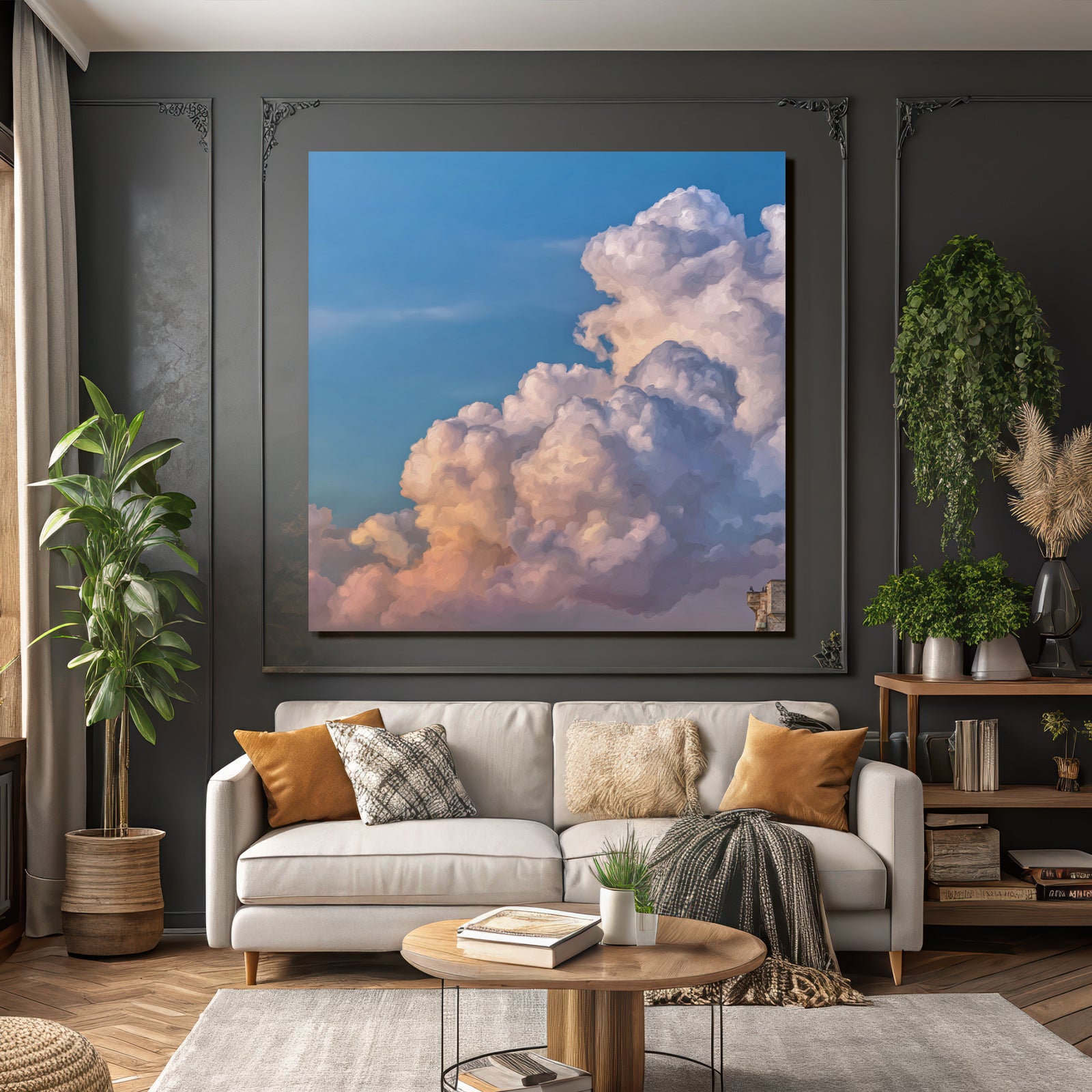 Flauschige Wolken Im Sanften Abendhimmel