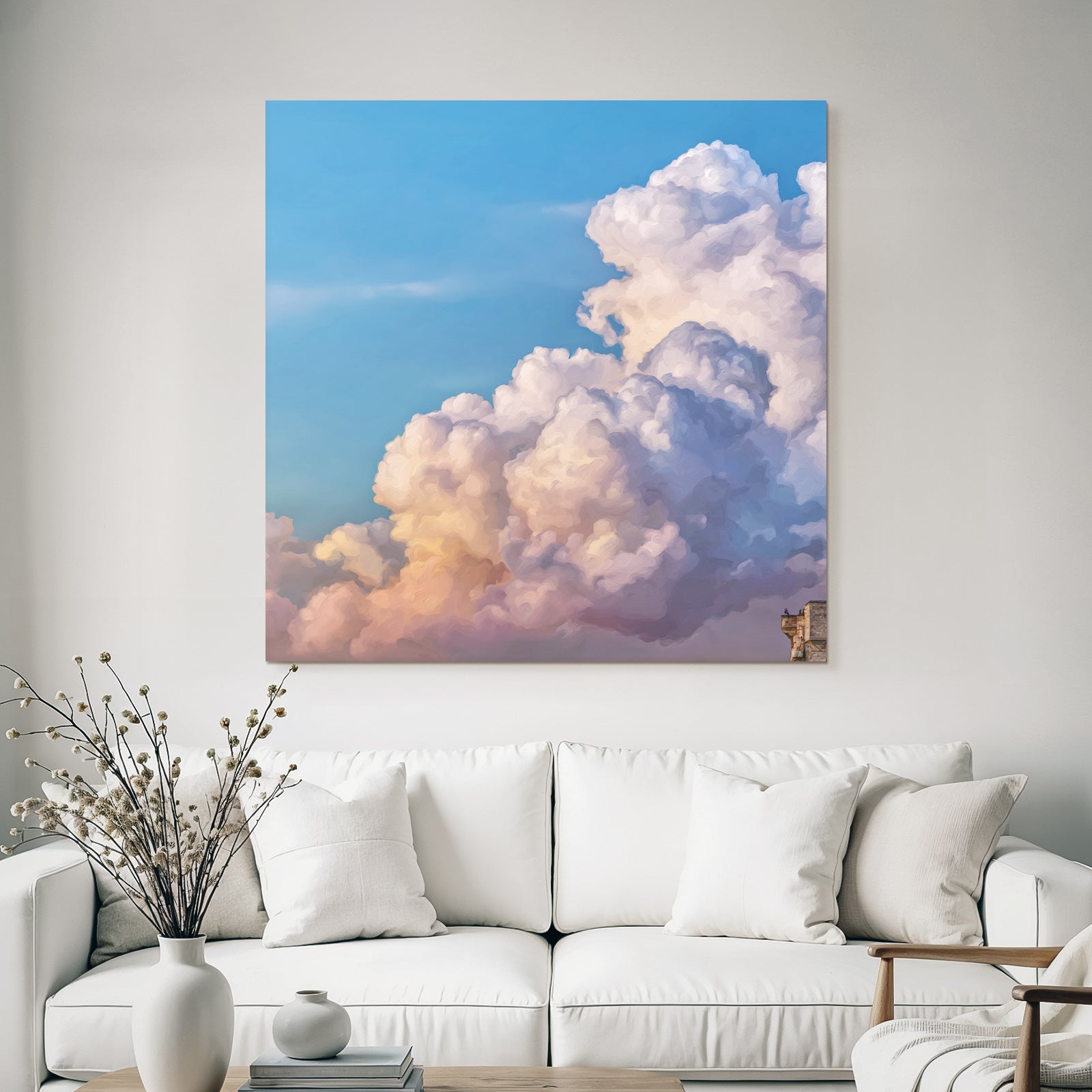 Flauschige Wolken Im Sanften Abendhimmel