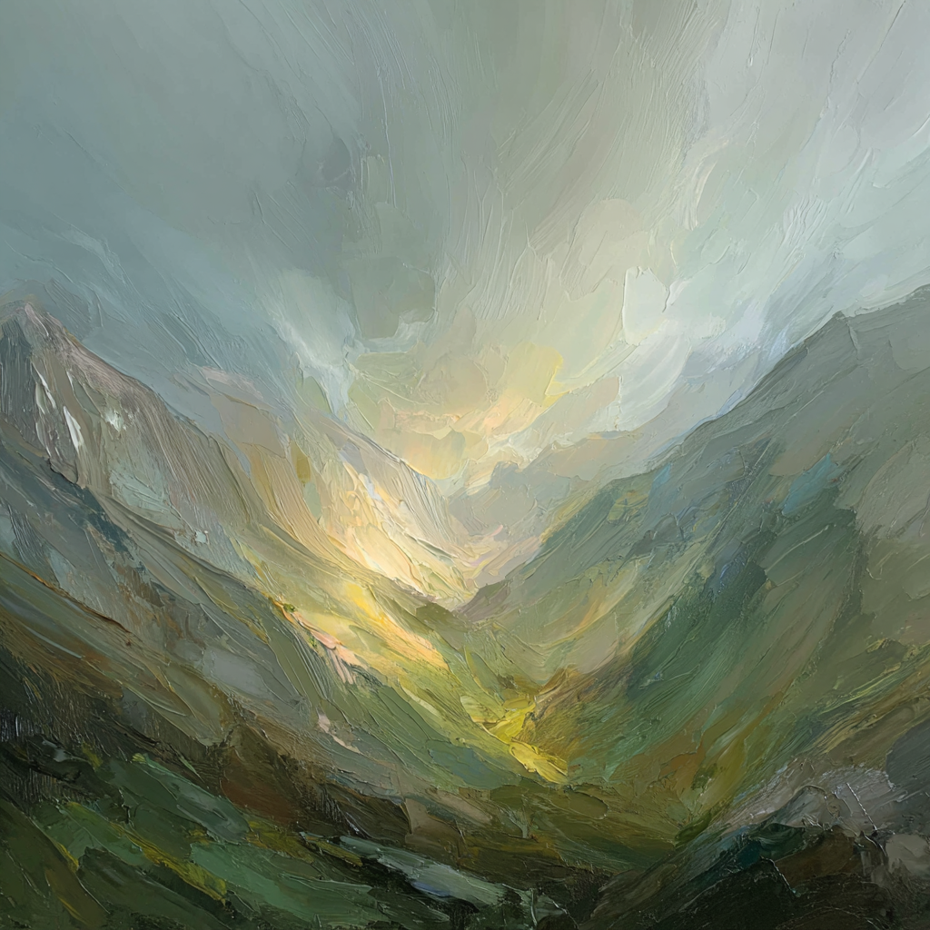 Friedliche Landschaft Mit Bergen Und Sonnenaufgang | Himmel und Wolken | Natur