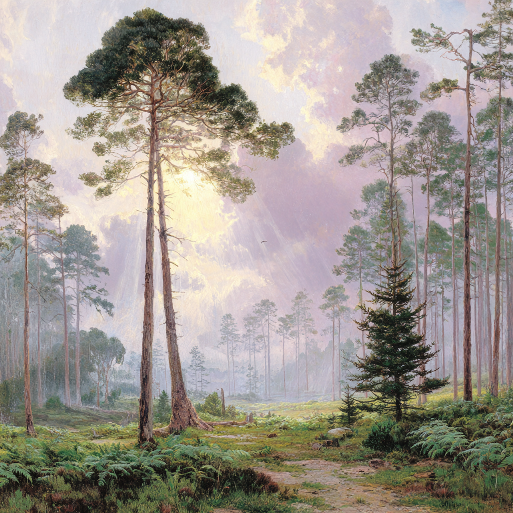 Friedlicher Wald Mit Sonnenstrahlen | Himmel und Wolken | Natur