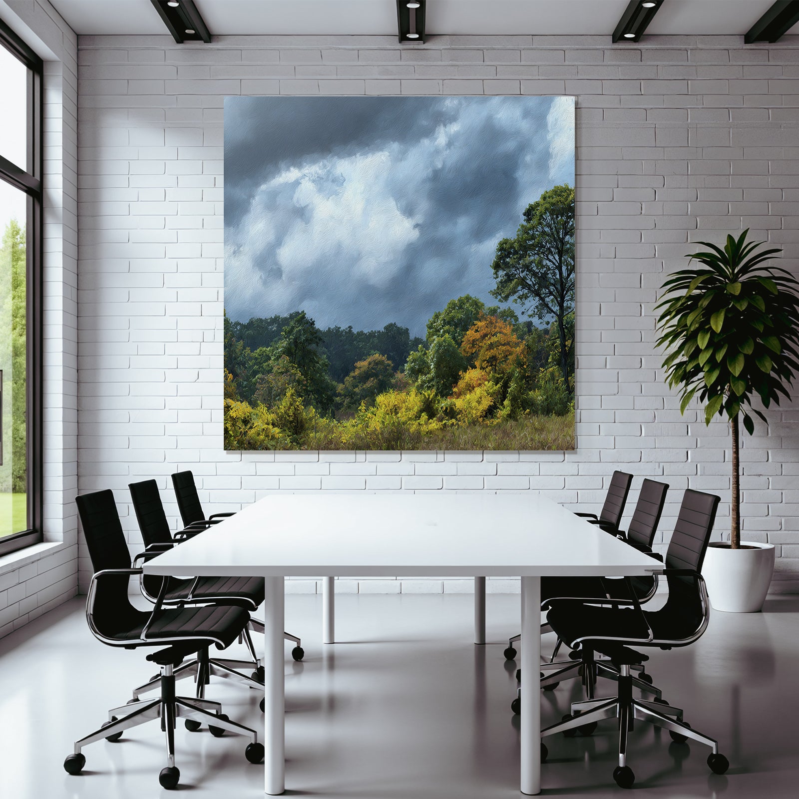 Herbstlandschaft Mit Bunten Bäumen Und Dramatischem Himmel