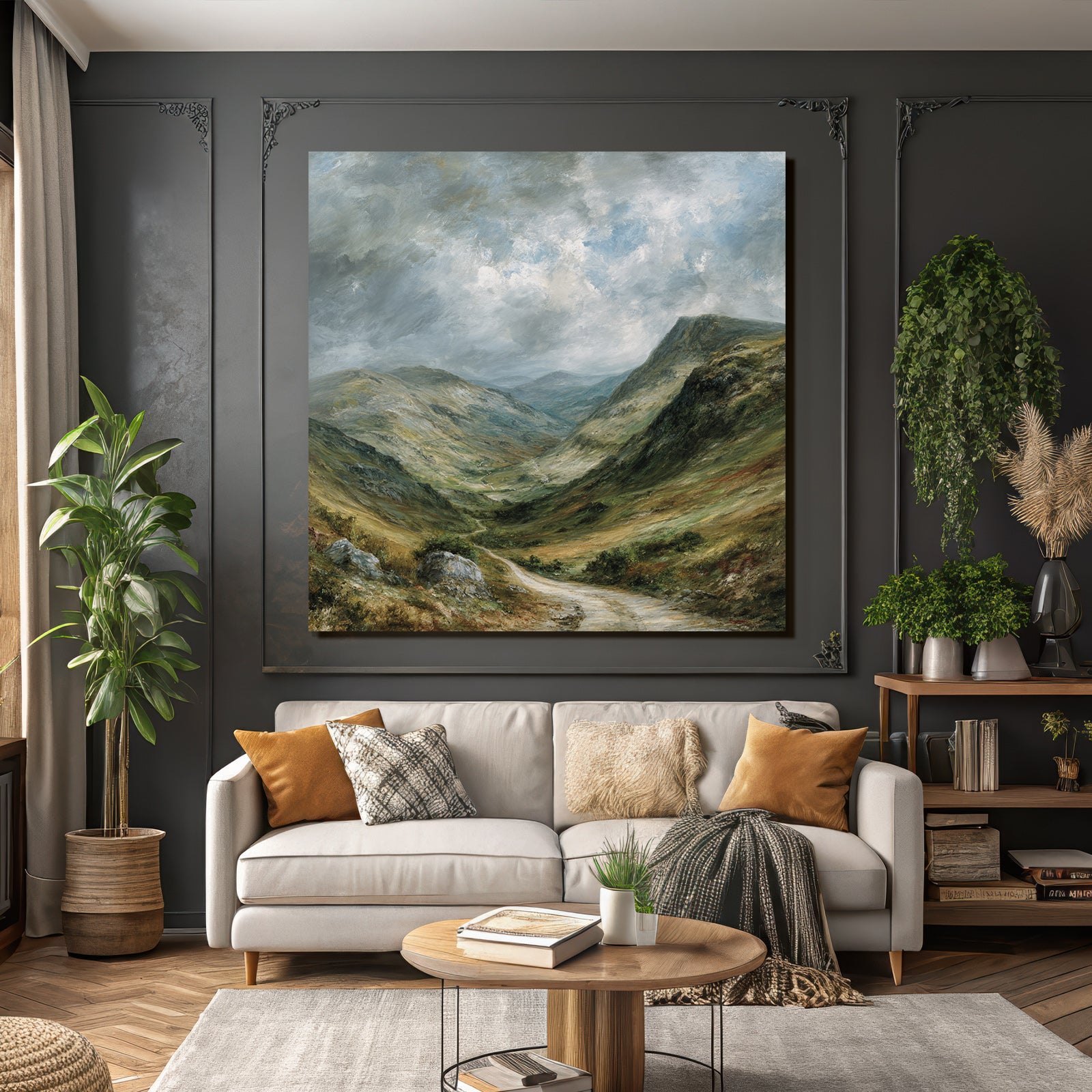 Landschaftstal Mit Bergen Und Wolken