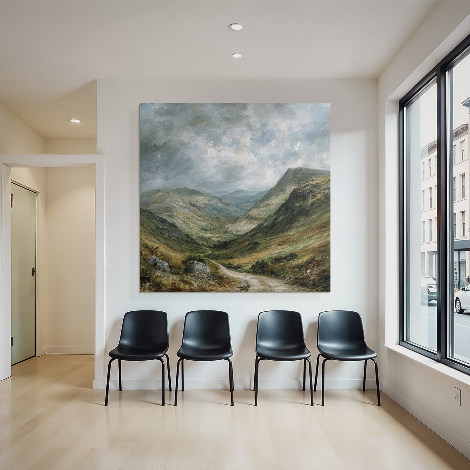 Landschaftstal Mit Bergen Und Wolken