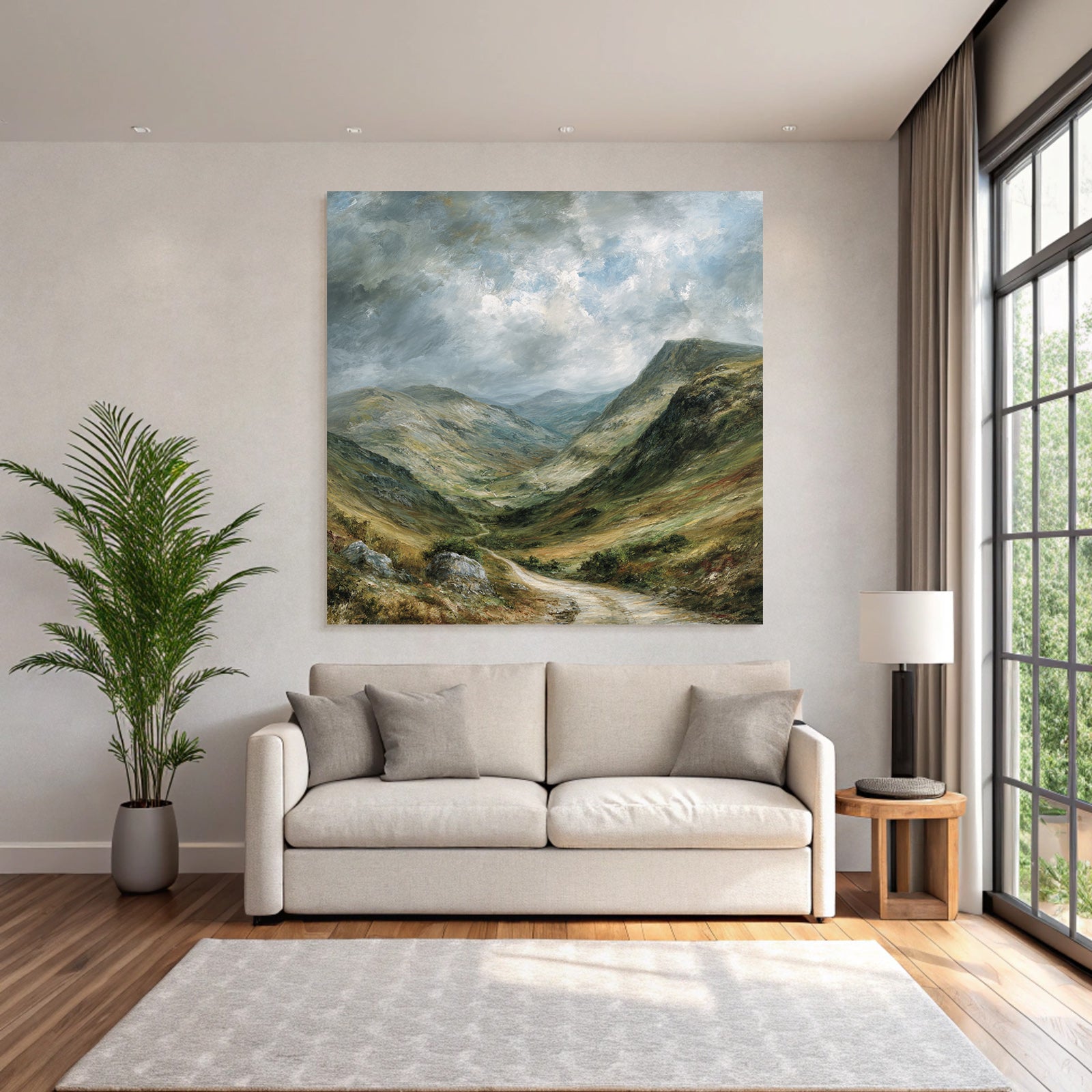 Landschaftstal Mit Bergen Und Wolken