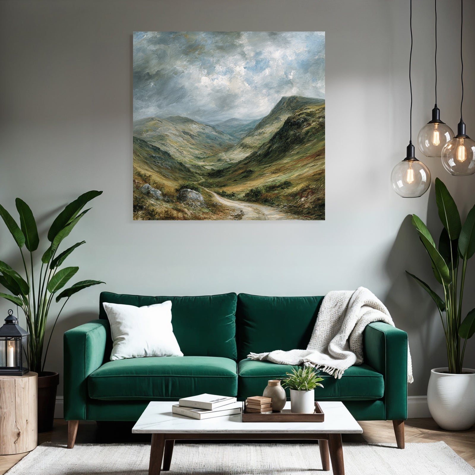 Landschaftstal Mit Bergen Und Wolken