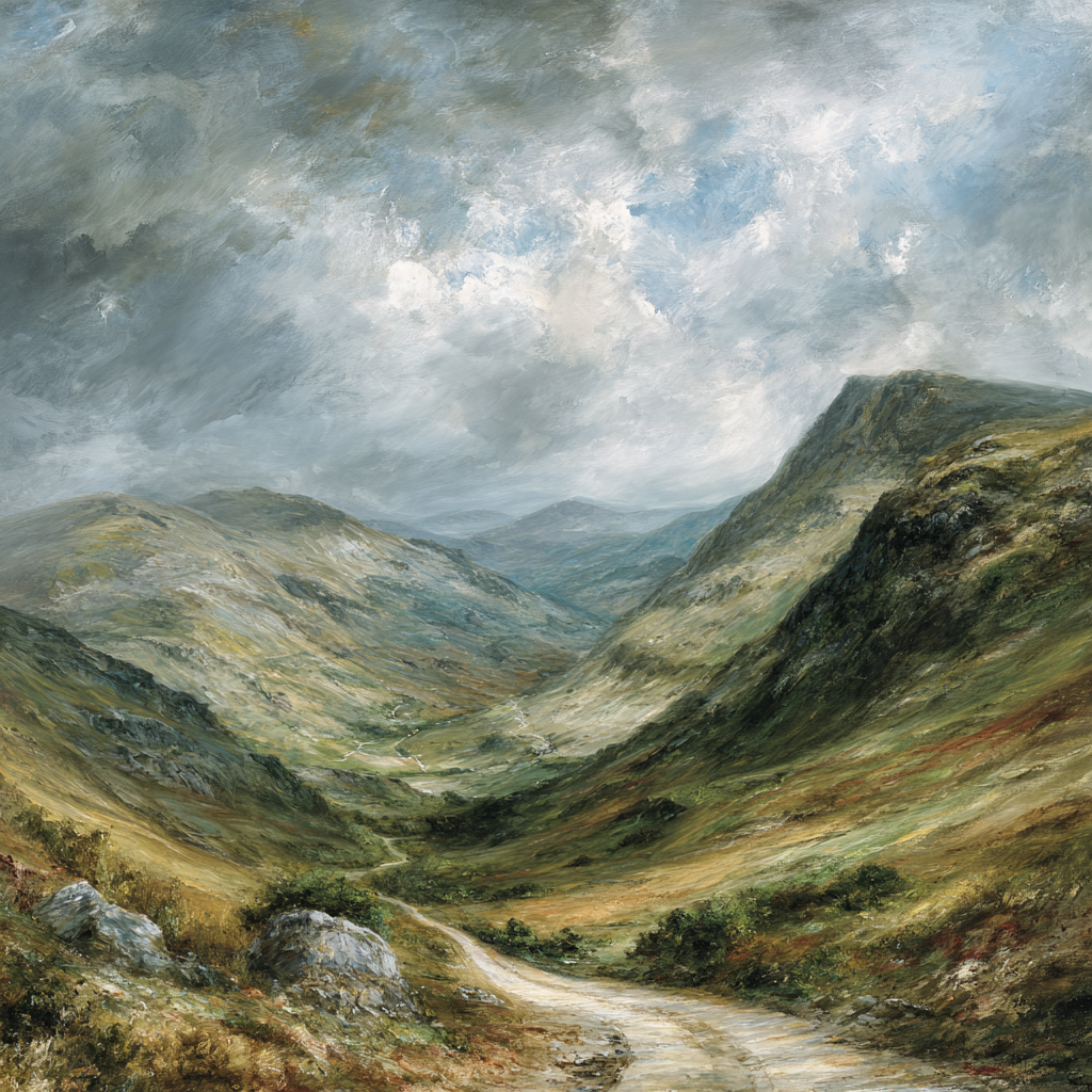 Landschaftstal Mit Bergen Und Wolken | Himmel und Wolken | Natur