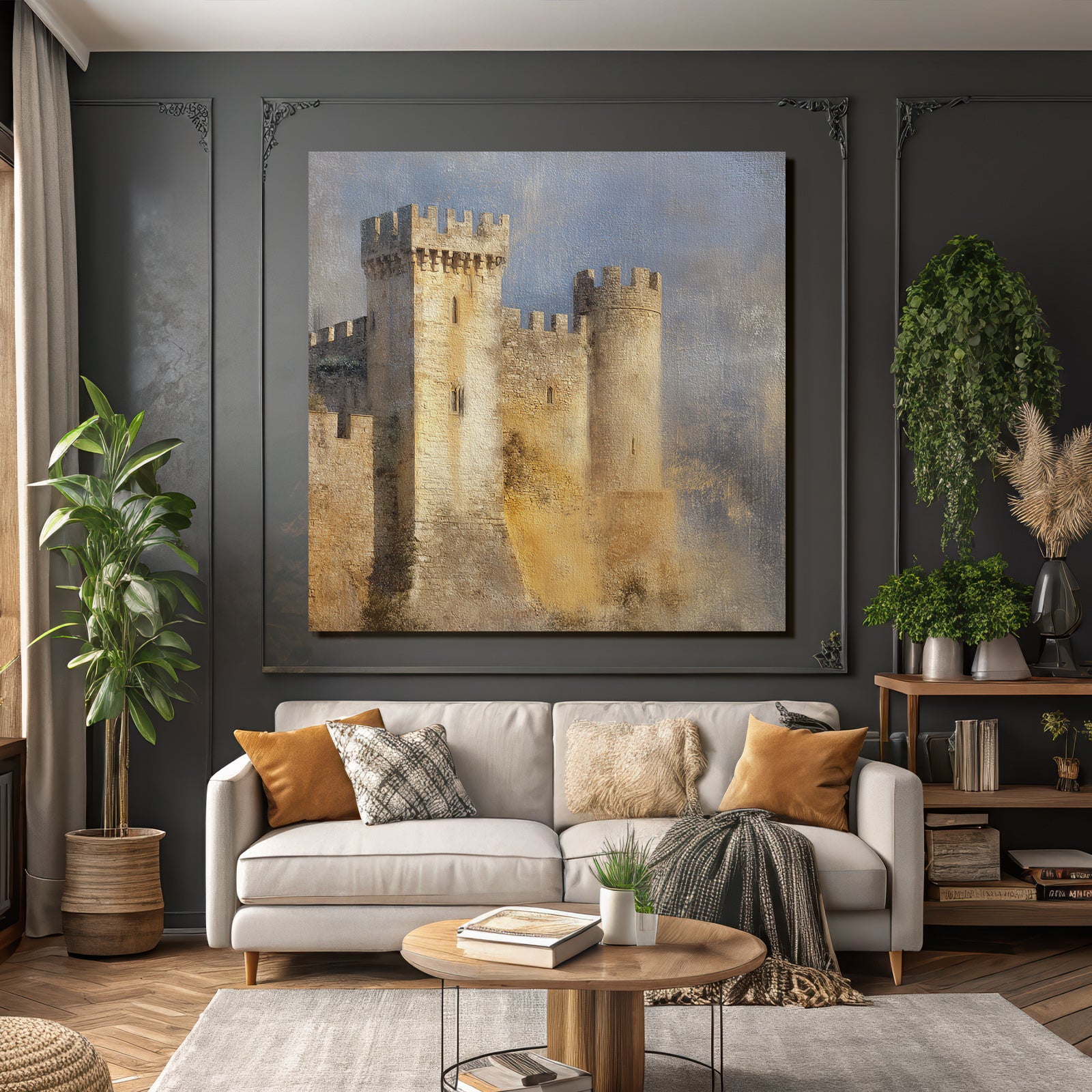 Steinernes Schloss Mit Türmen Und Alter Atmosphäre