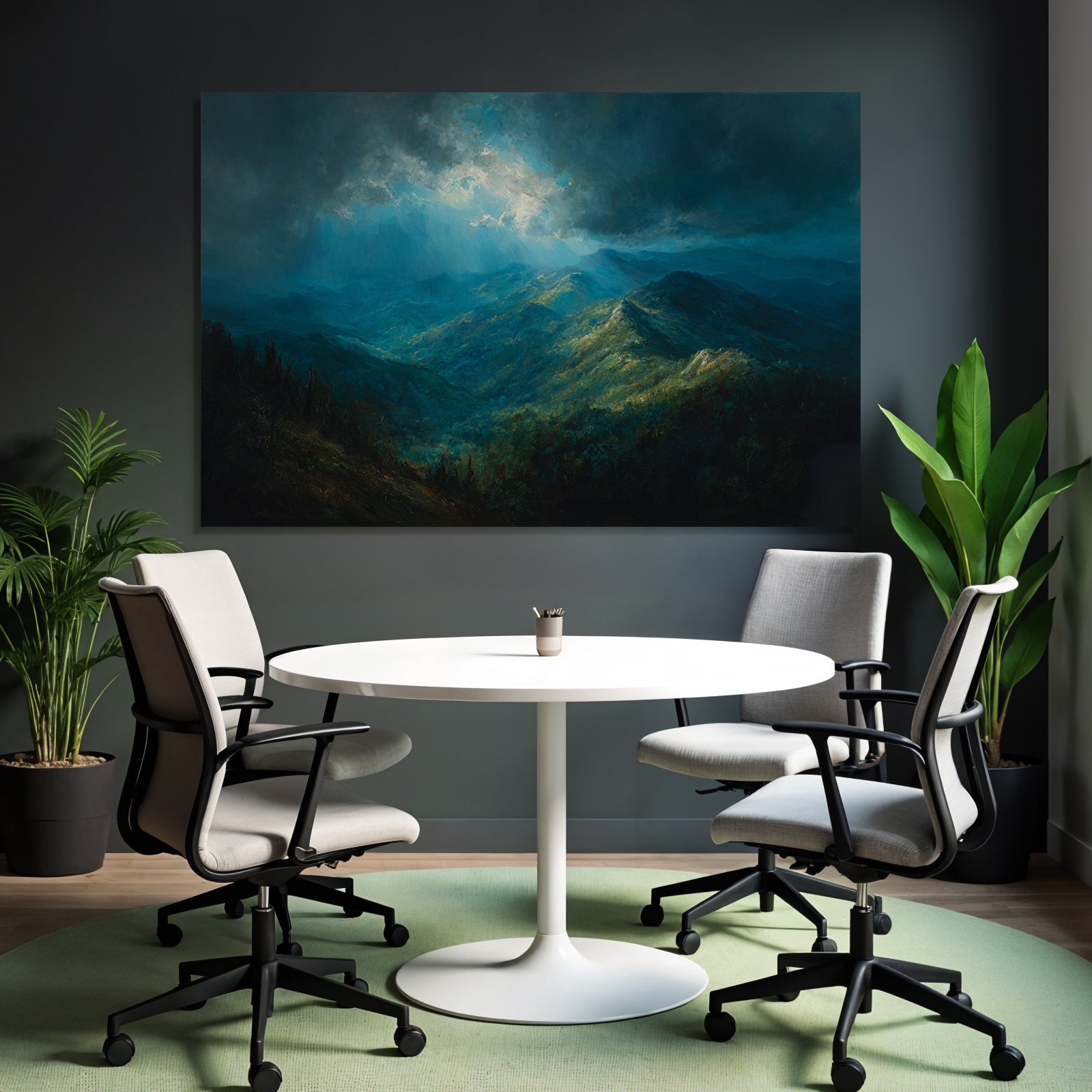 Berglandschaft Mit Dunklen Wolken Und Lichtstrahlen