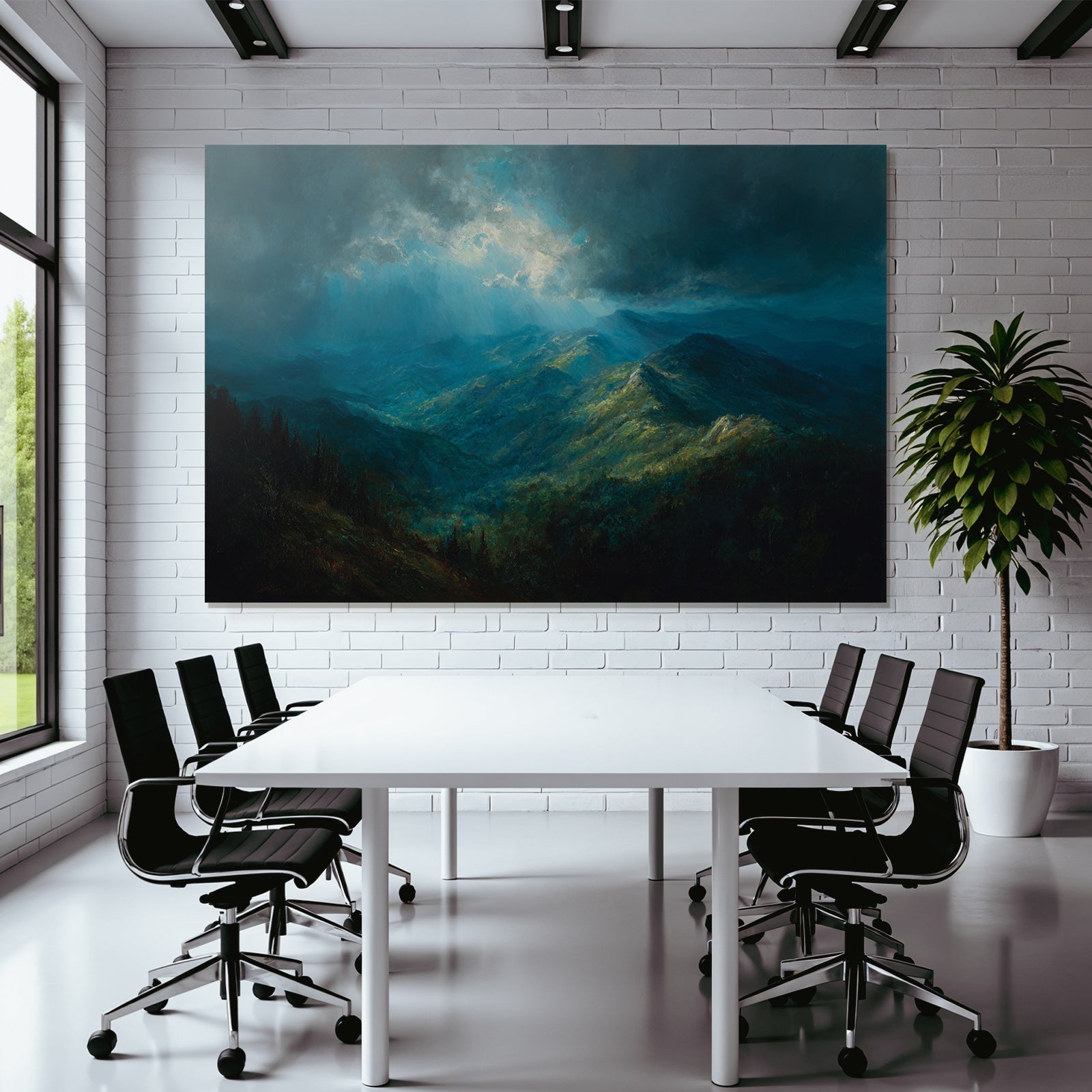 Berglandschaft Mit Dunklen Wolken Und Lichtstrahlen