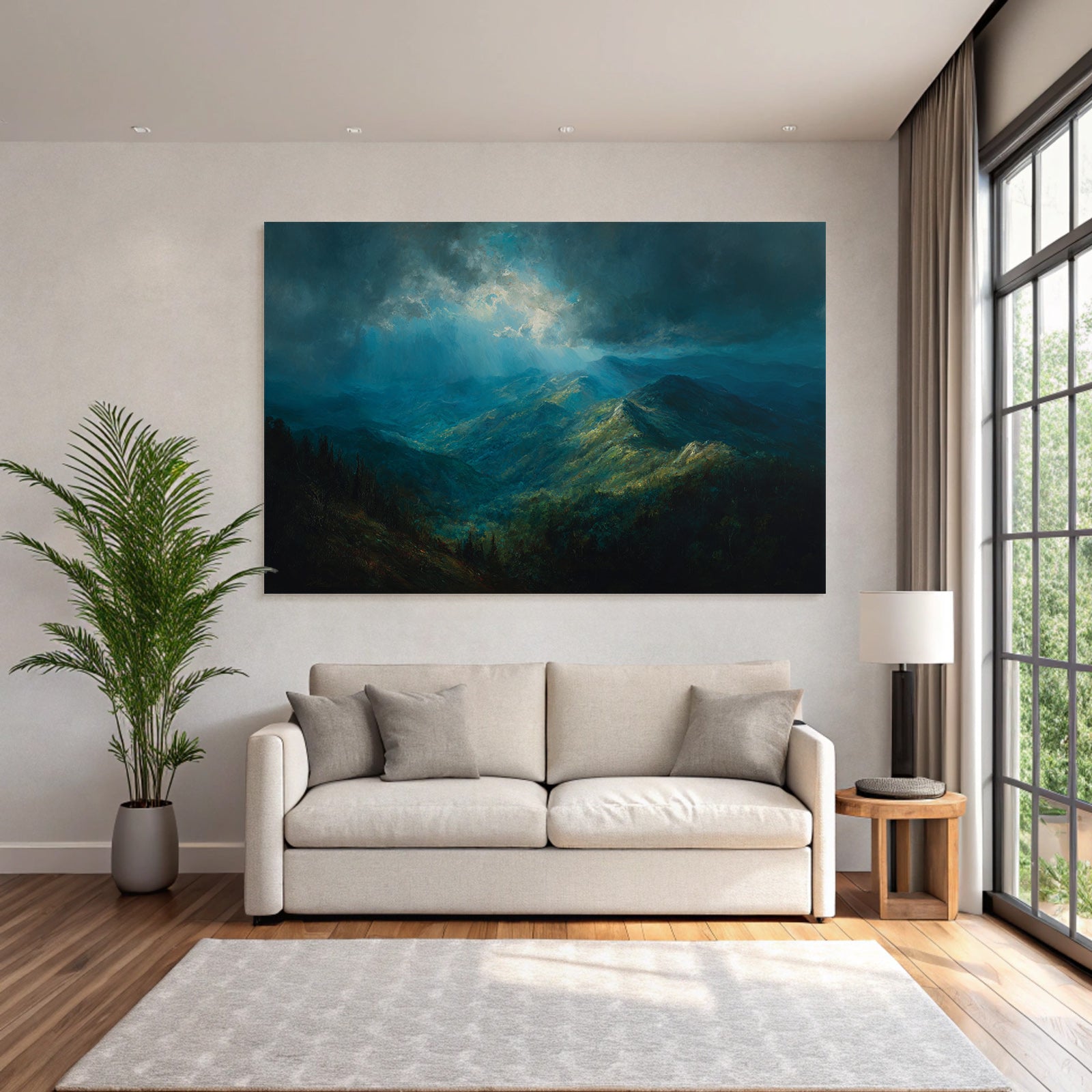 Berglandschaft Mit Dunklen Wolken Und Lichtstrahlen