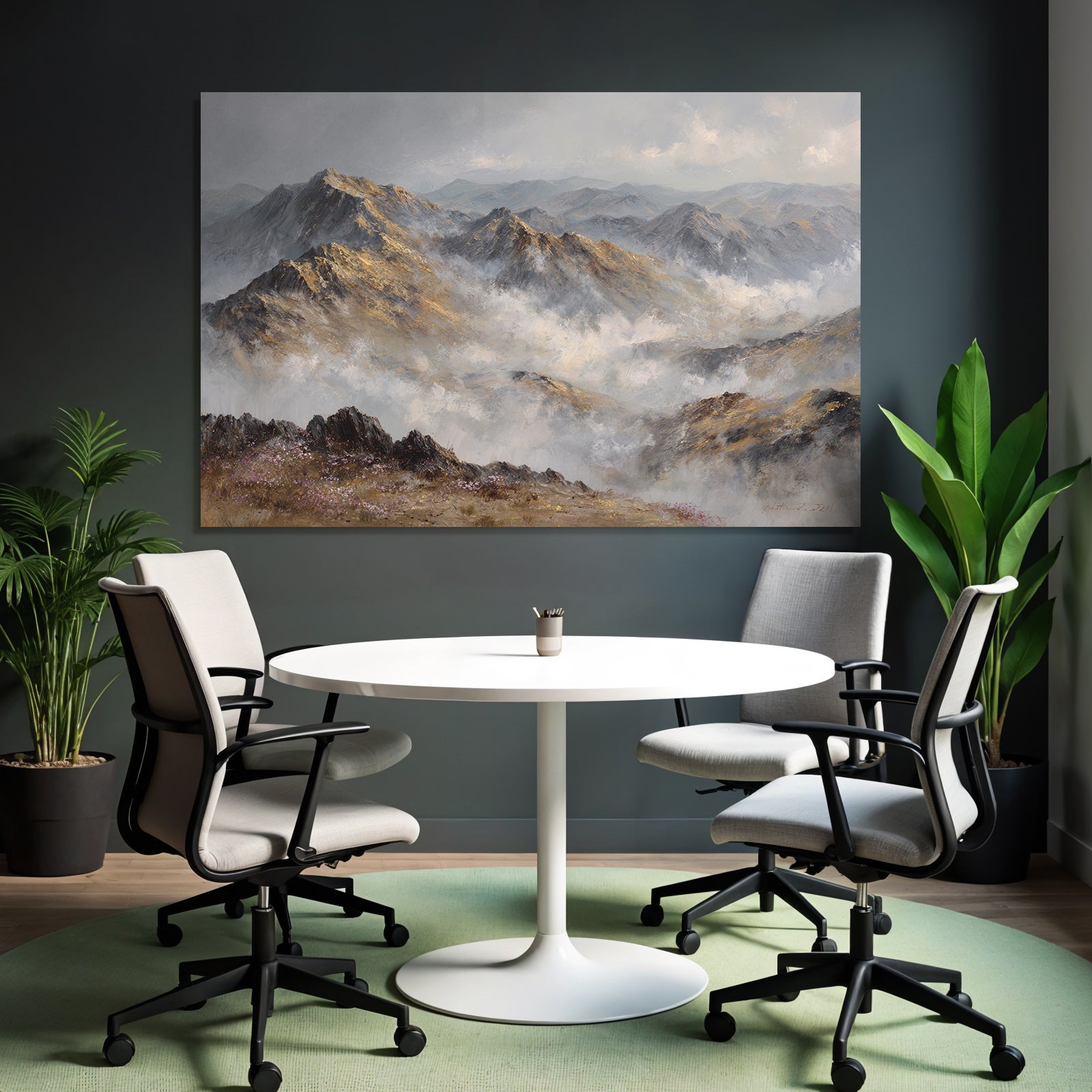 Berglandschaft Mit Wolken Und Blumen