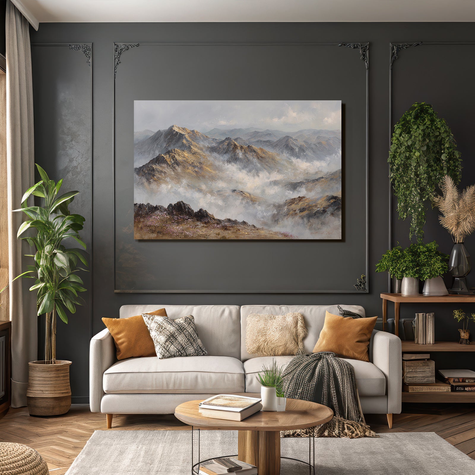 Berglandschaft Mit Wolken Und Blumen