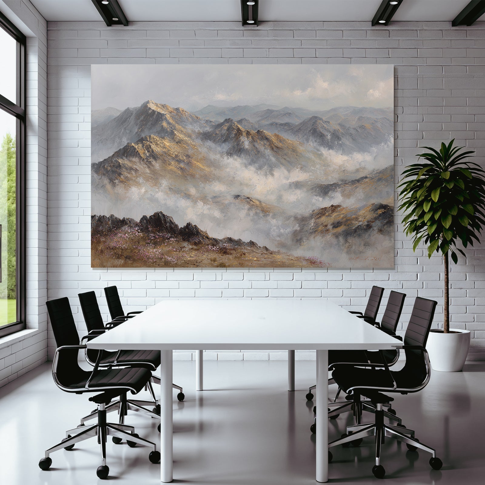 Berglandschaft Mit Wolken Und Blumen