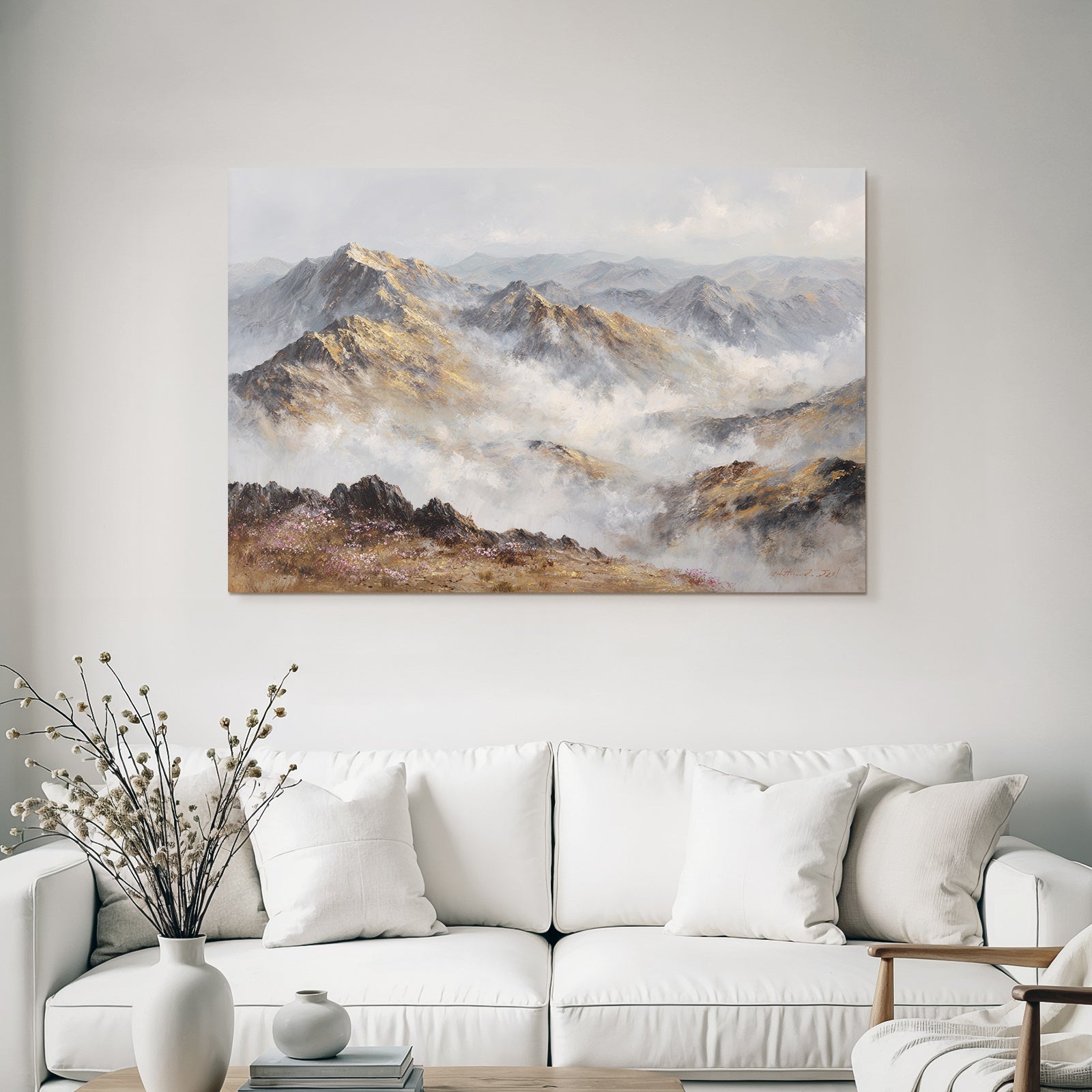 Berglandschaft Mit Wolken Und Blumen
