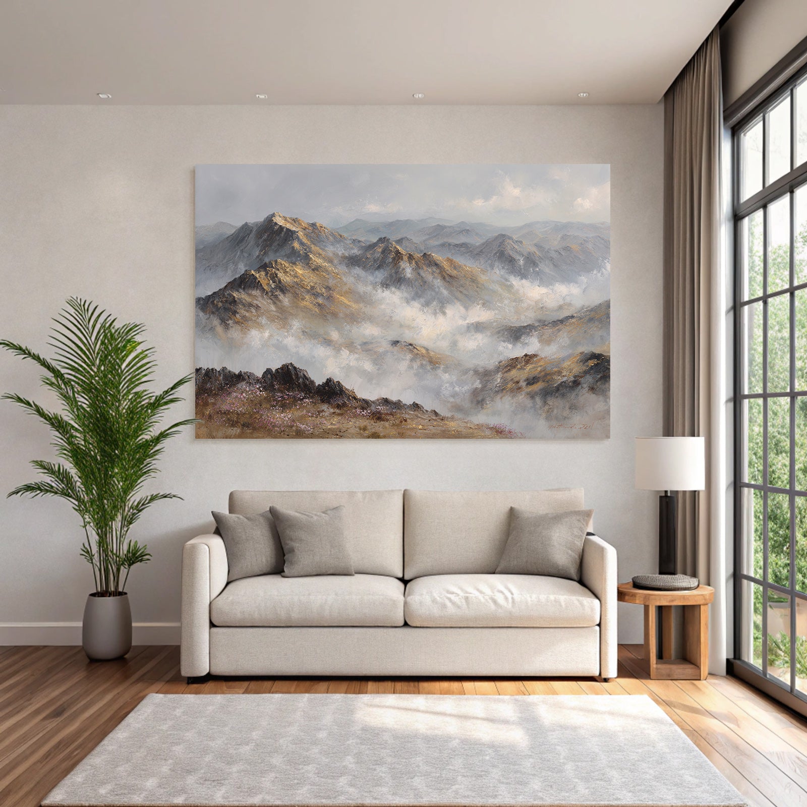 Berglandschaft Mit Wolken Und Blumen