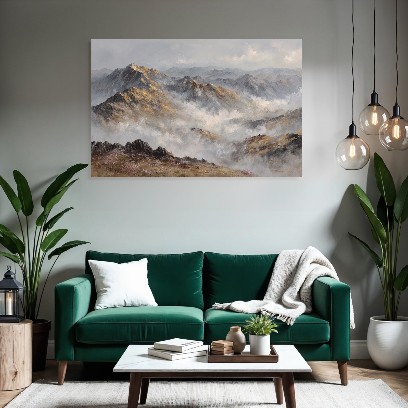 Berglandschaft Mit Wolken Und Blumen