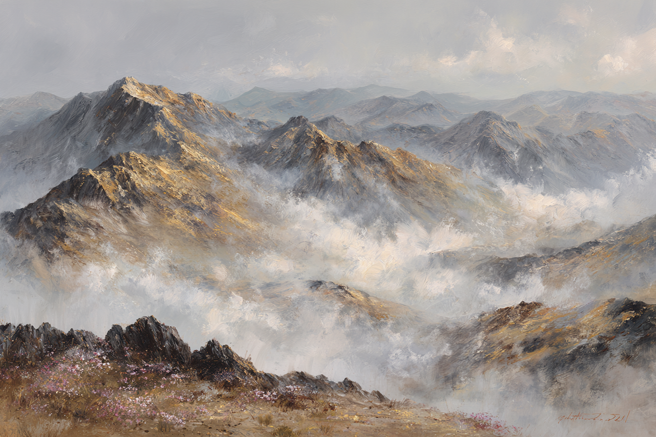 Berglandschaft Mit Wolken Und Blumen | Himmel und Wolken | Natur