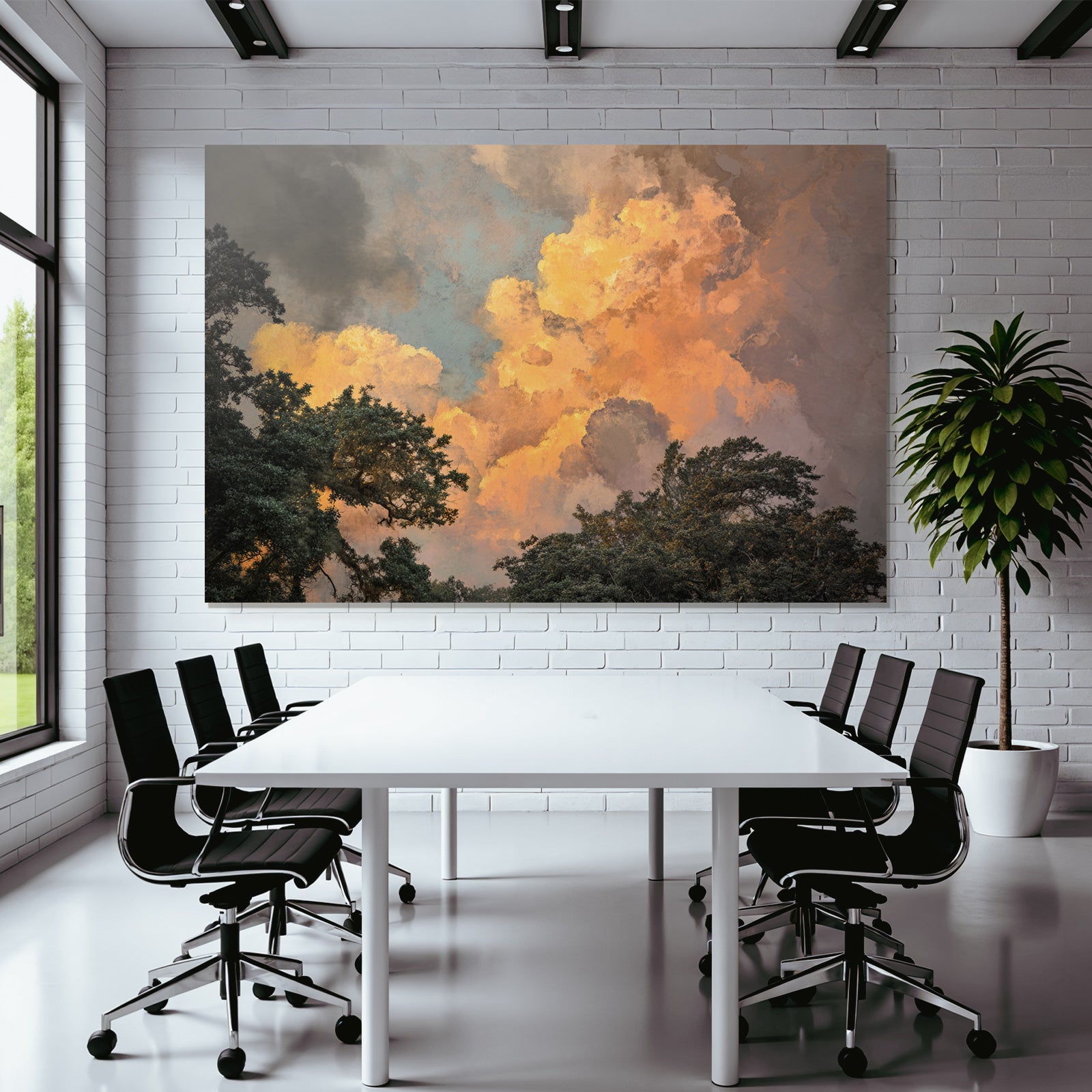Dramatischer Himmel Bei Sonnenuntergang Mit Baumsilhoütten