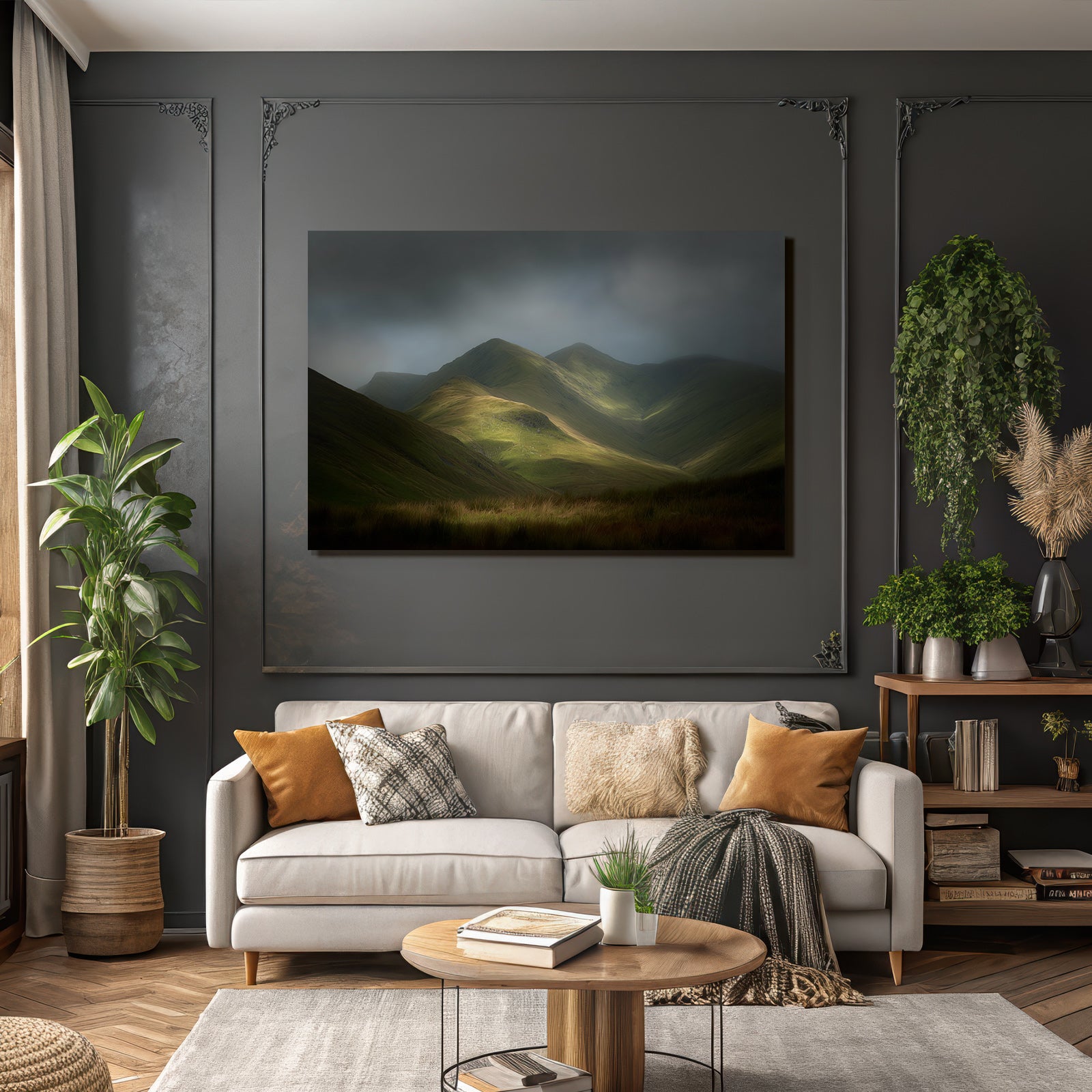 Grüne Hügel Und Berglandschaft Im Stimmungsvollen Licht