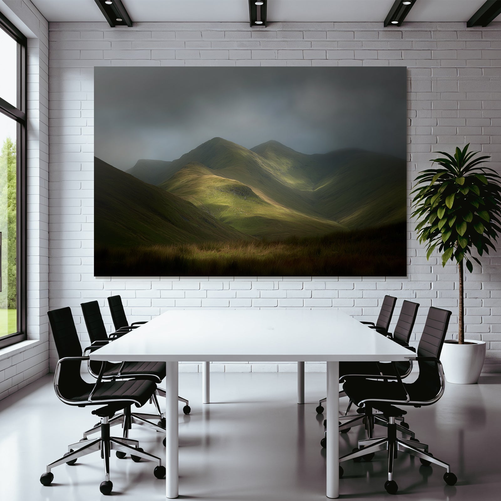 Grüne Hügel Und Berglandschaft Im Stimmungsvollen Licht