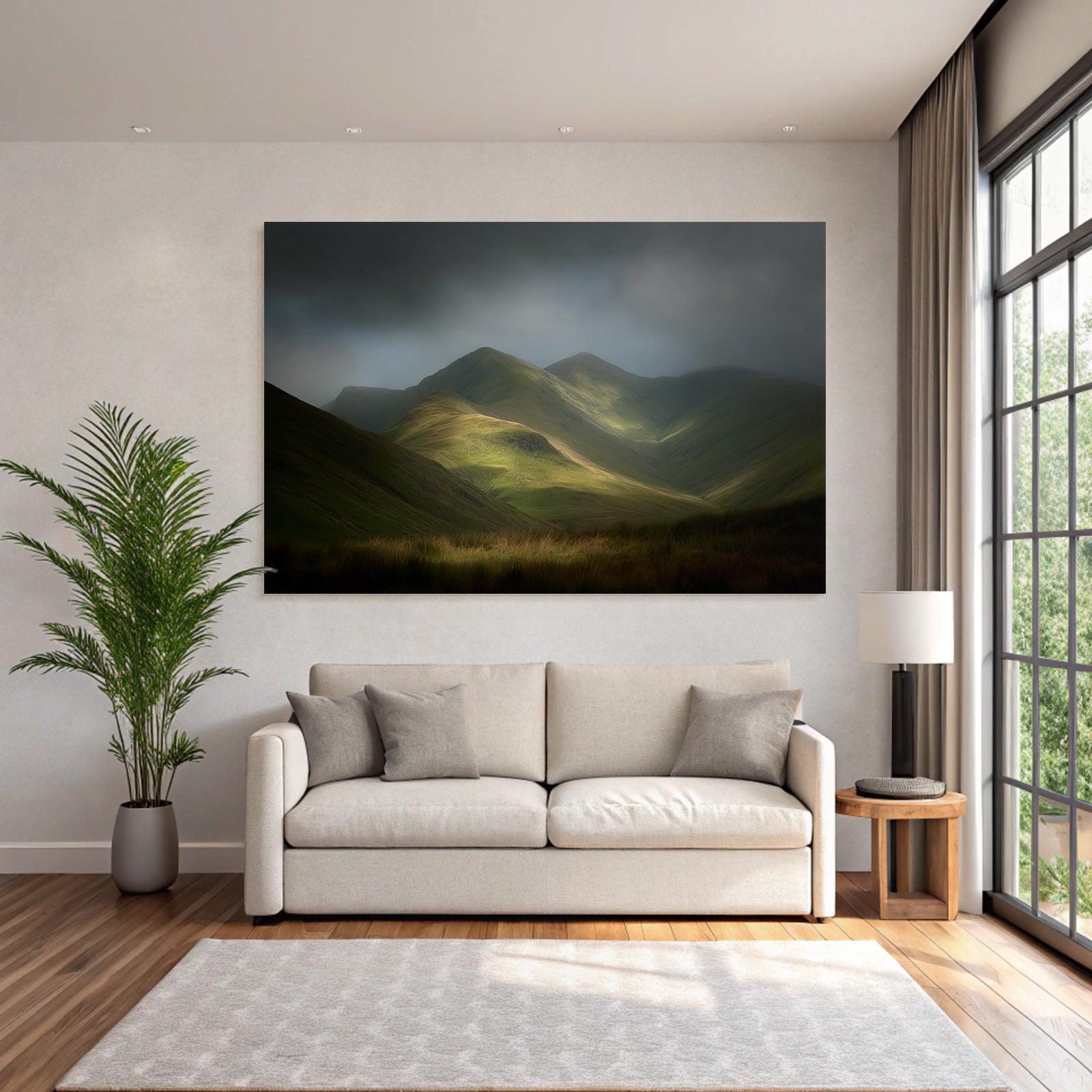Grüne Hügel Und Berglandschaft Im Stimmungsvollen Licht