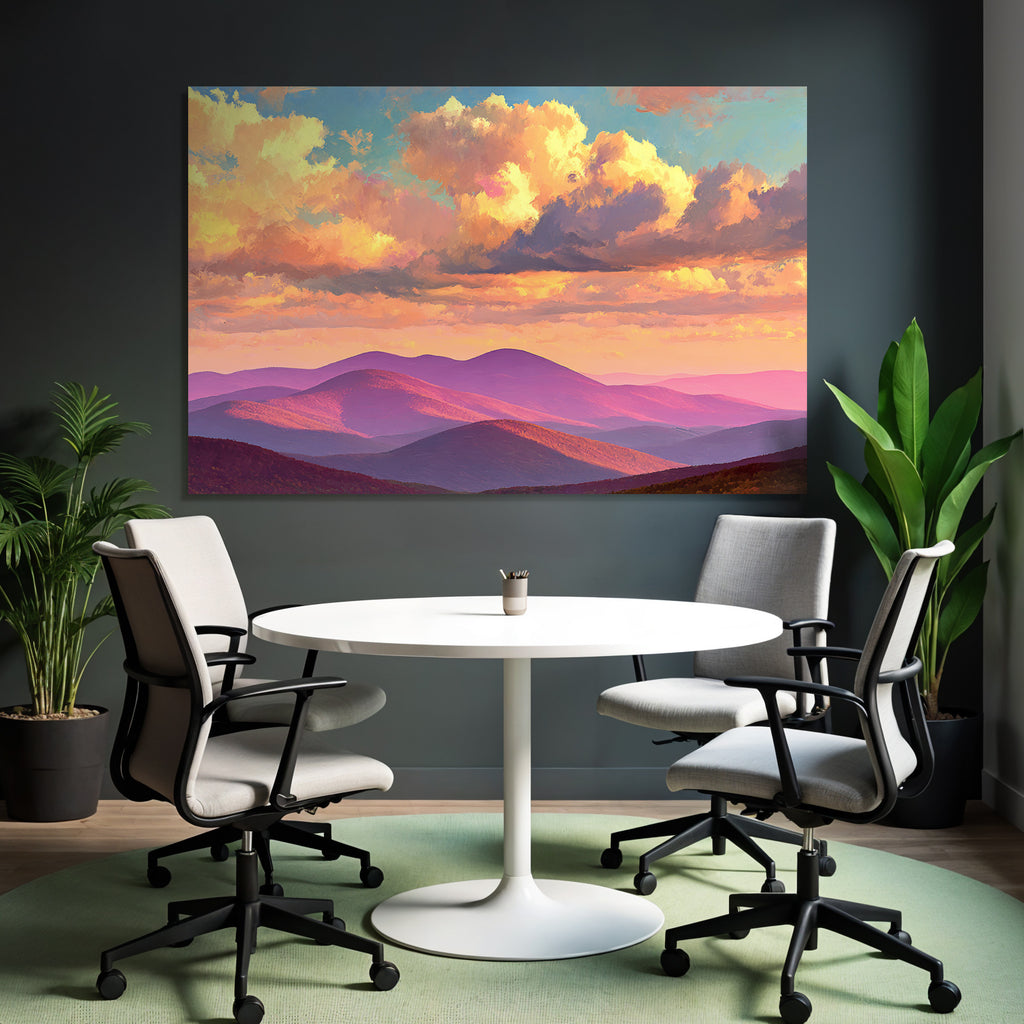 Impressionistische Hügellandschaft Beim Sonnenuntergang
