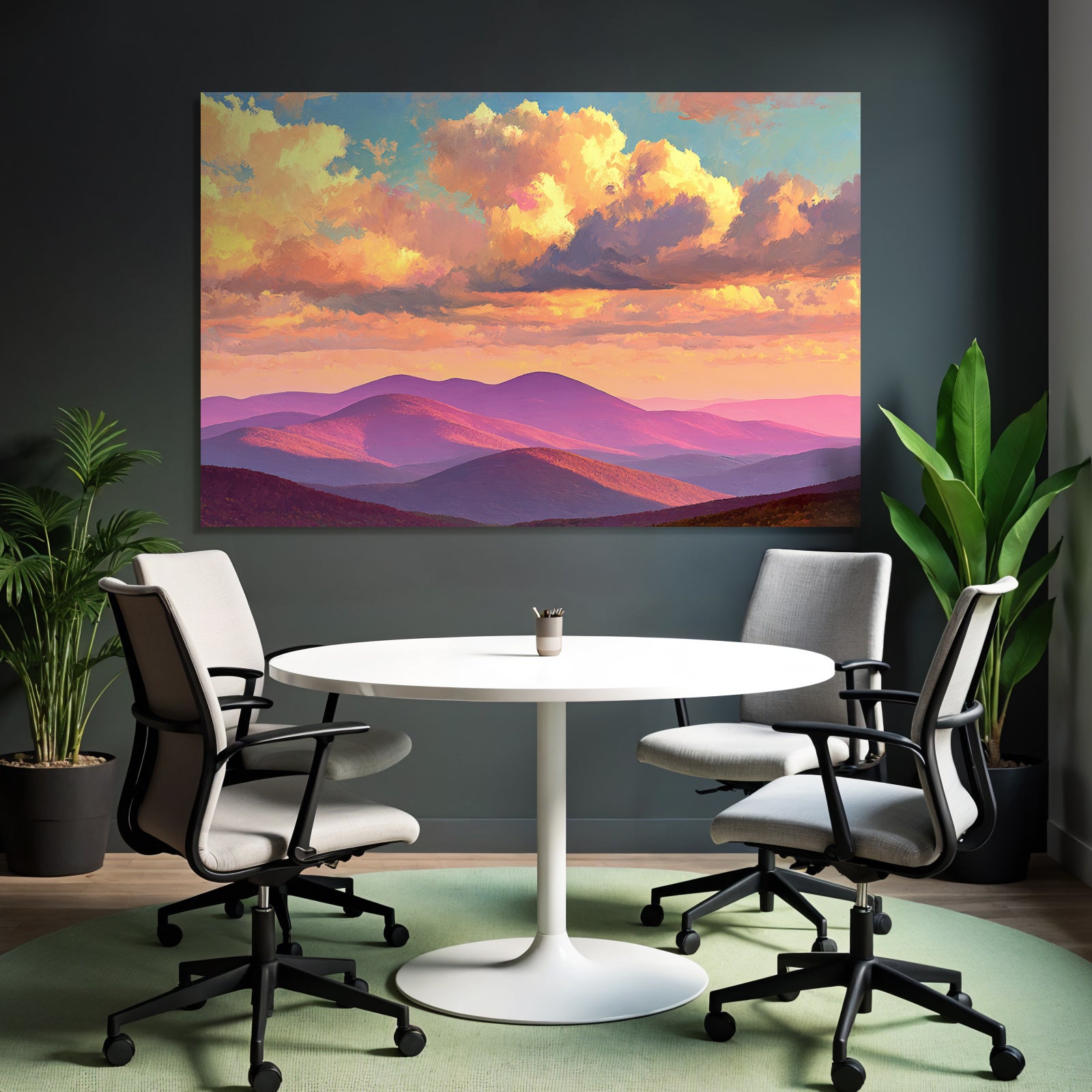 Impressionistische Hügellandschaft Beim Sonnenuntergang