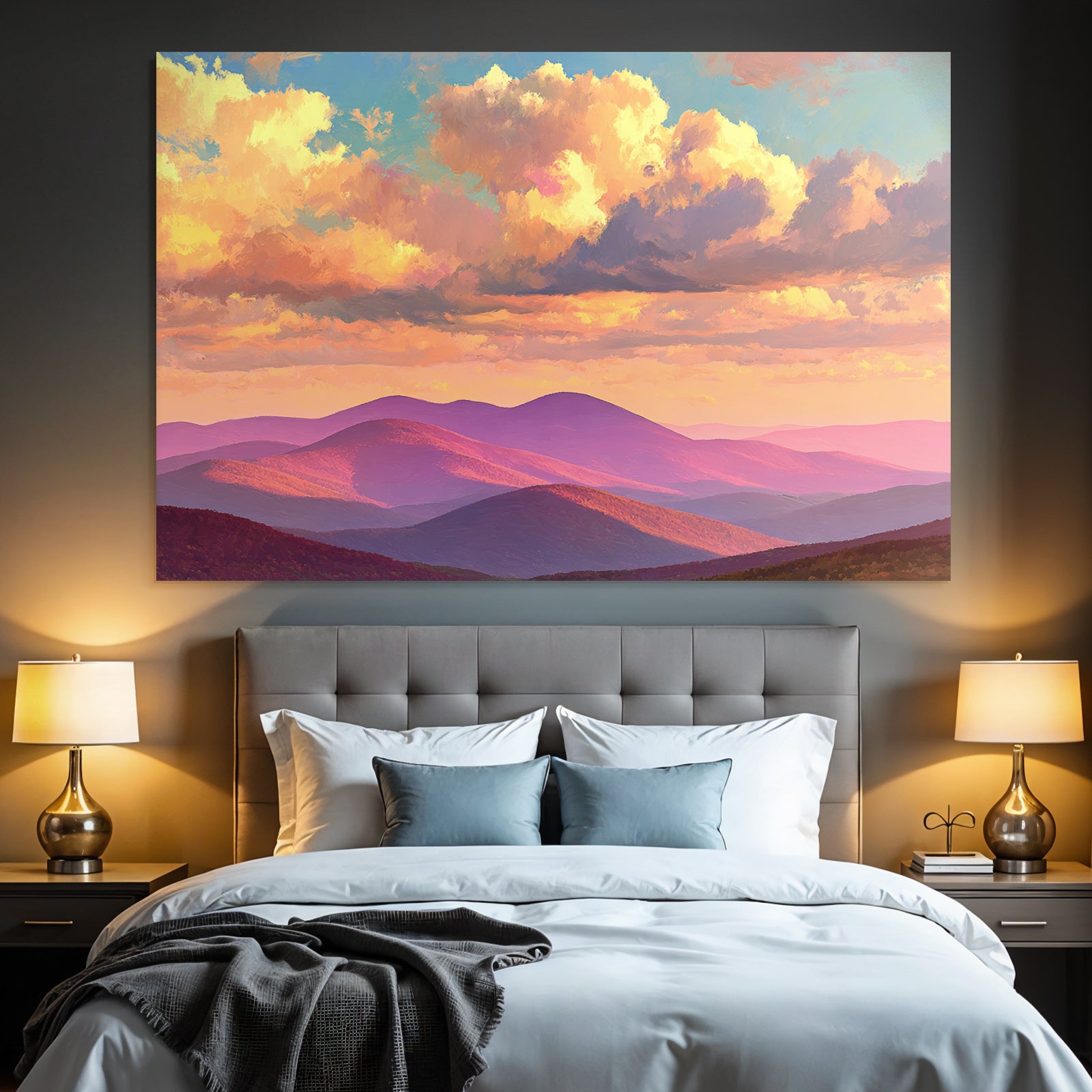 Impressionistische Hügellandschaft Beim Sonnenuntergang