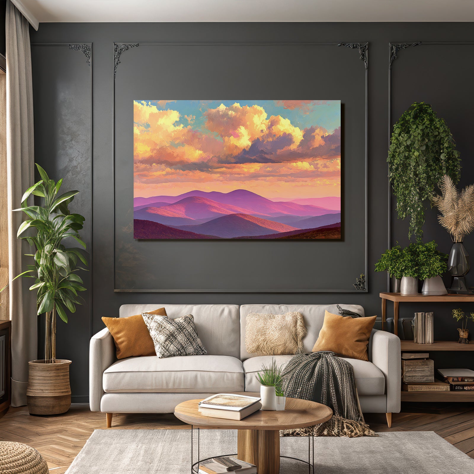Impressionistische Hügellandschaft Beim Sonnenuntergang