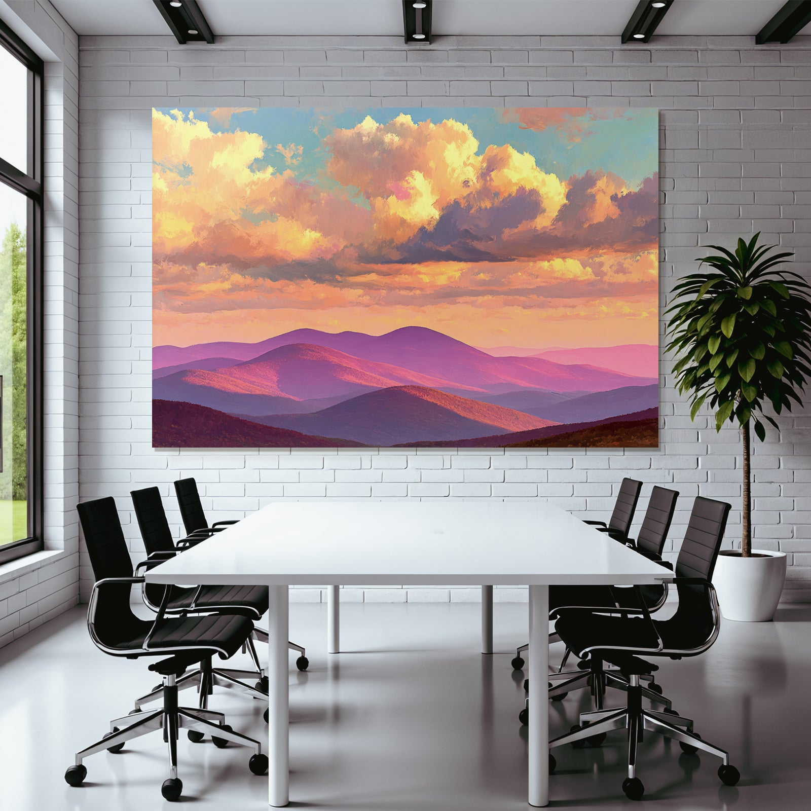 Impressionistische Hügellandschaft Beim Sonnenuntergang