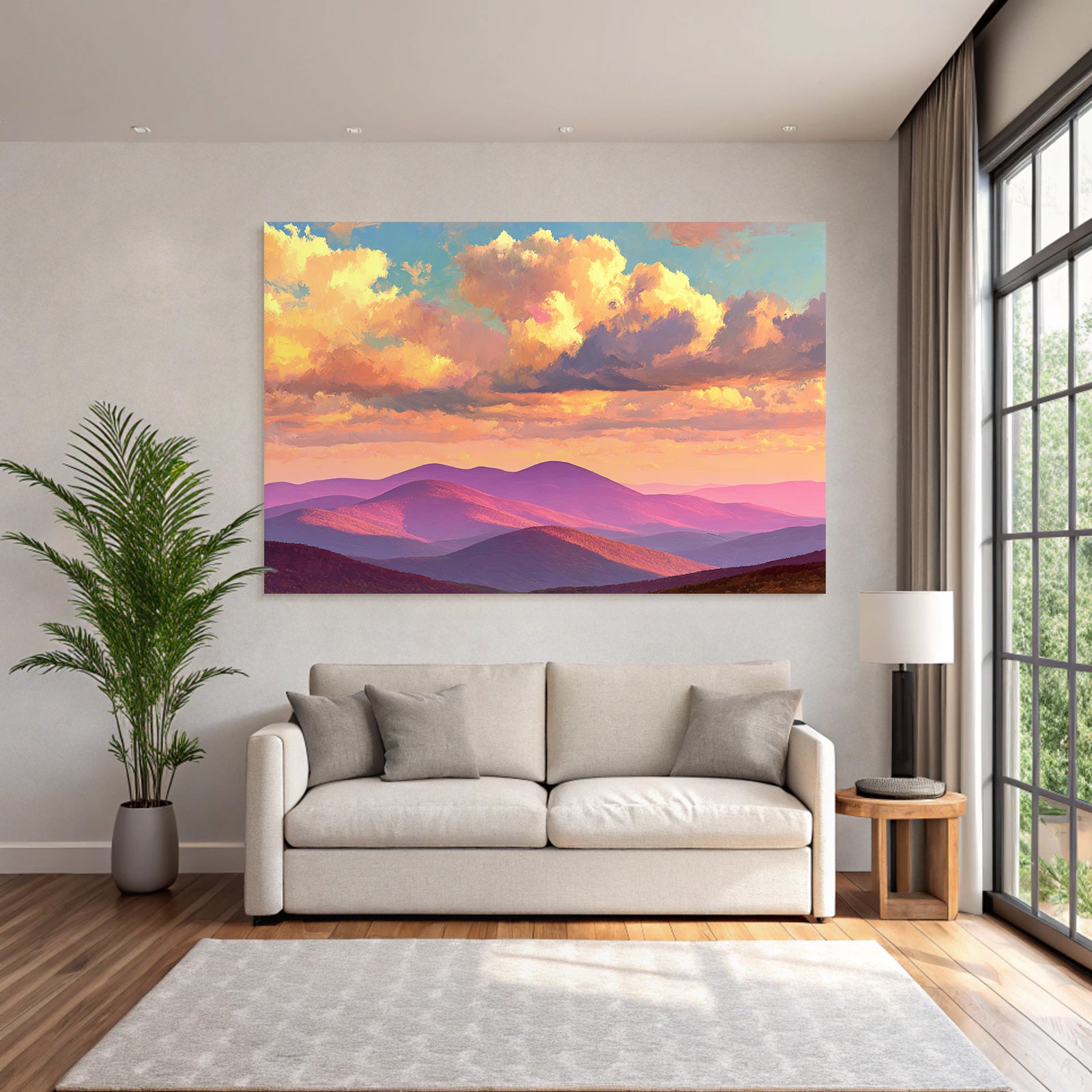 Impressionistische Hügellandschaft Beim Sonnenuntergang