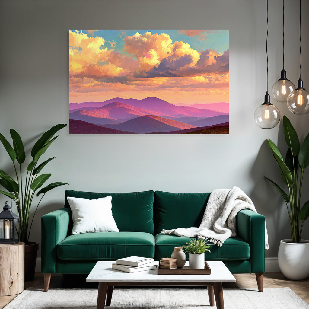 Impressionistische Hügellandschaft Beim Sonnenuntergang