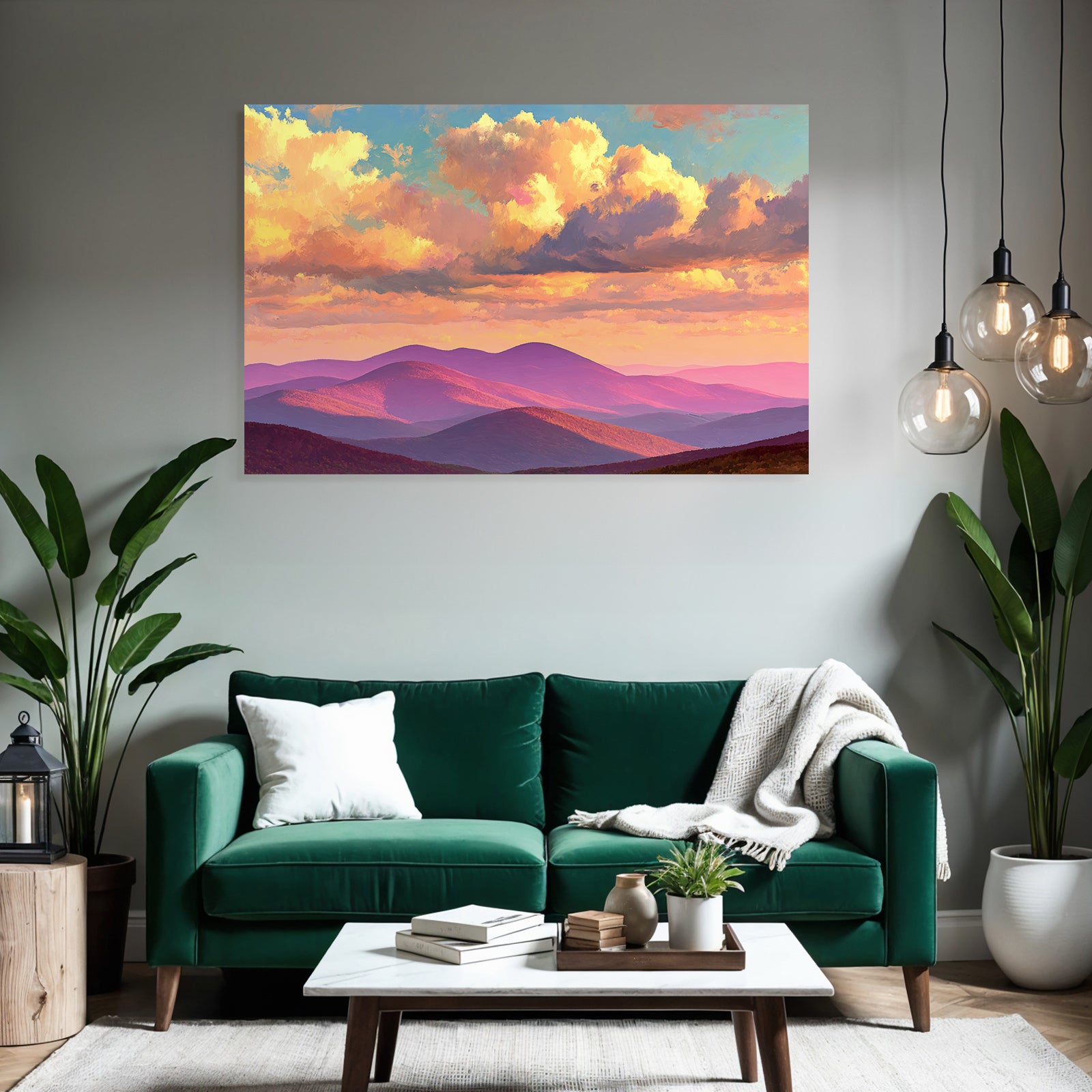 Impressionistische Hügellandschaft Beim Sonnenuntergang