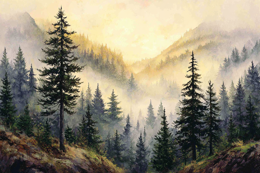 Morgennebel Im Kiefernwald | Himmel und Wolken | Natur