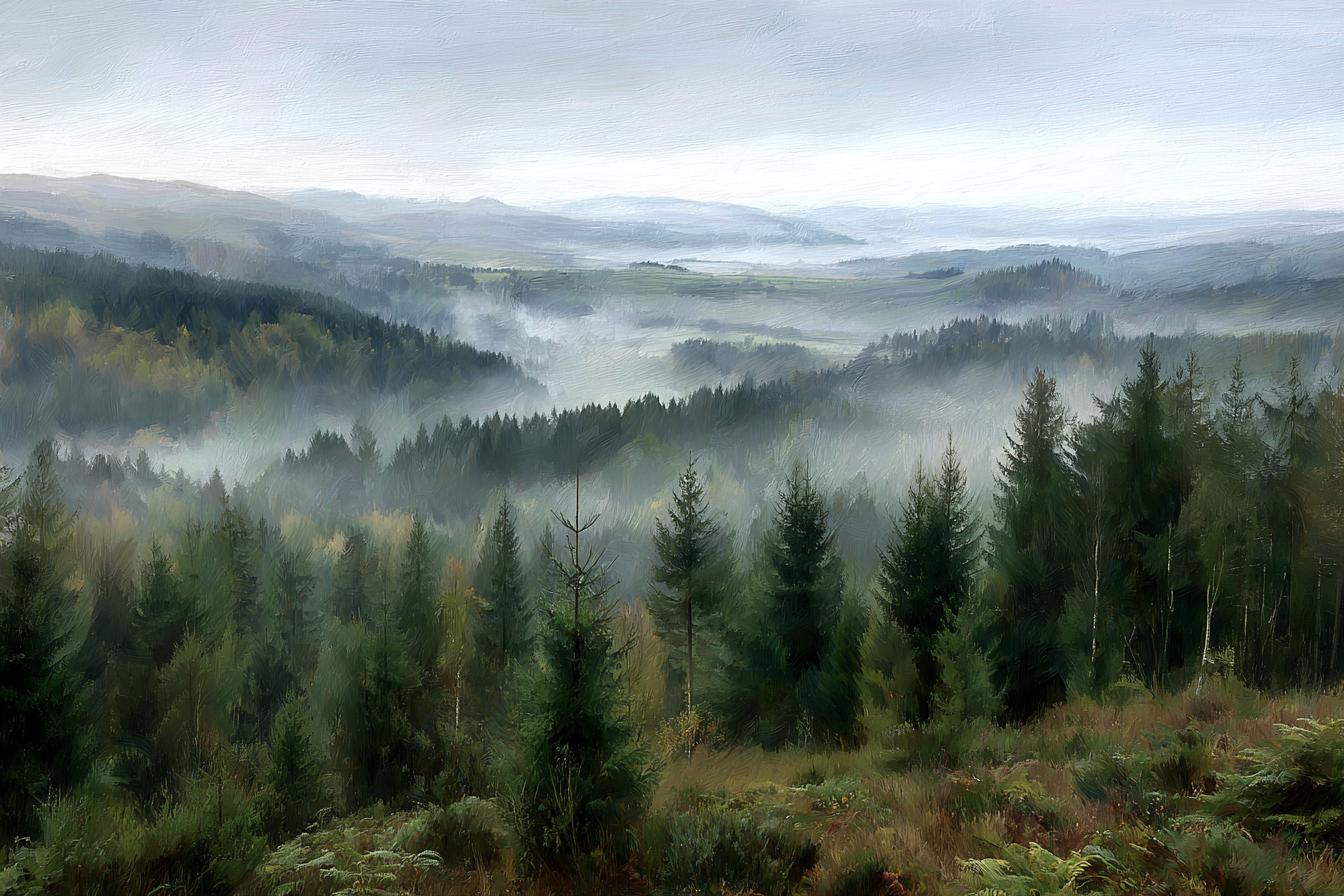 Morgennebel Über Waldhügeln | Himmel und Wolken | Natur