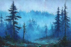 Nebliger Wald Mit Blaüm Schimmer Und Nebligen Hügeln | Himmel und Wolken | Natur