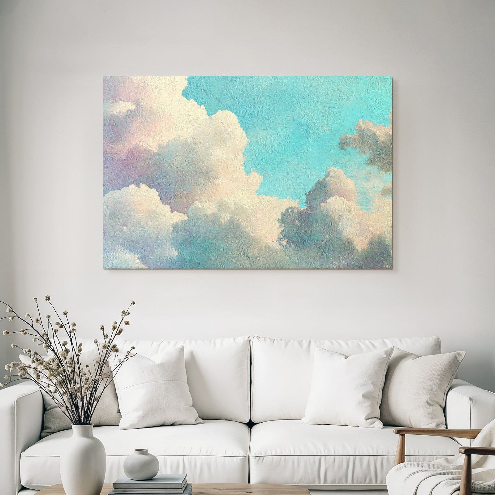 Sanfter Himmel Mit Farbverlauf Und Fluffigen Wolken