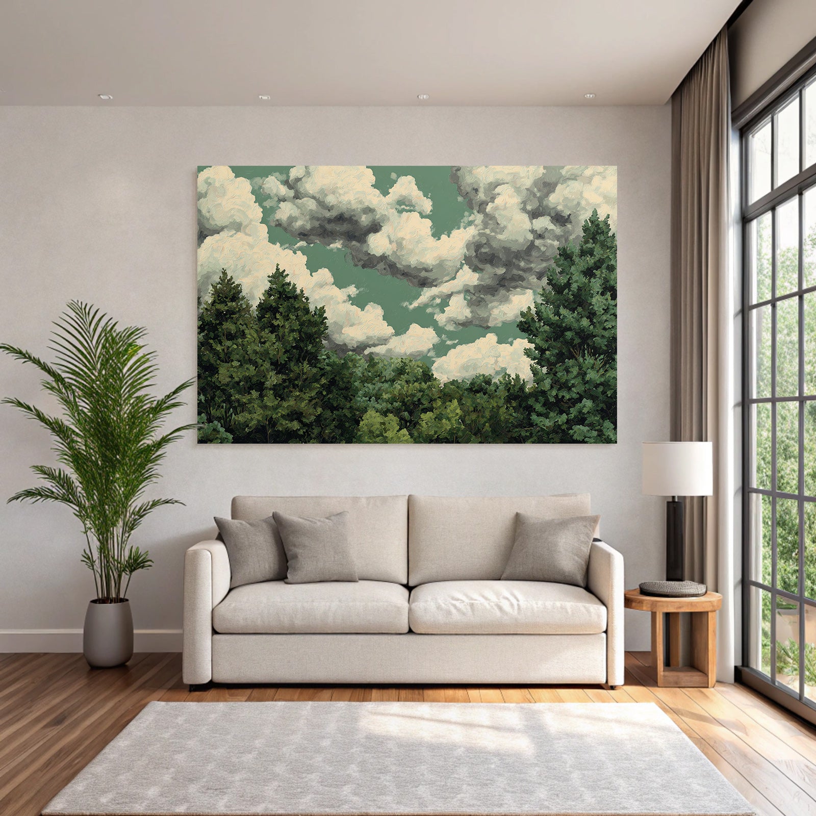 Wolkenhimmel Über Grünem Wald