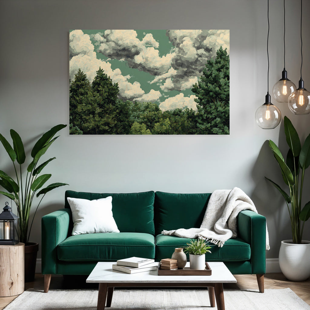 Wolkenhimmel Über Grünem Wald