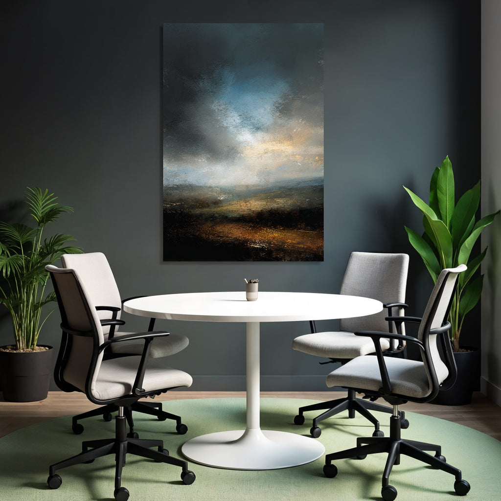 Atmosphärische Abstrakte Landschaft Mit Wolkenverhangenem Himmel Und Erdfarbenen Tönen