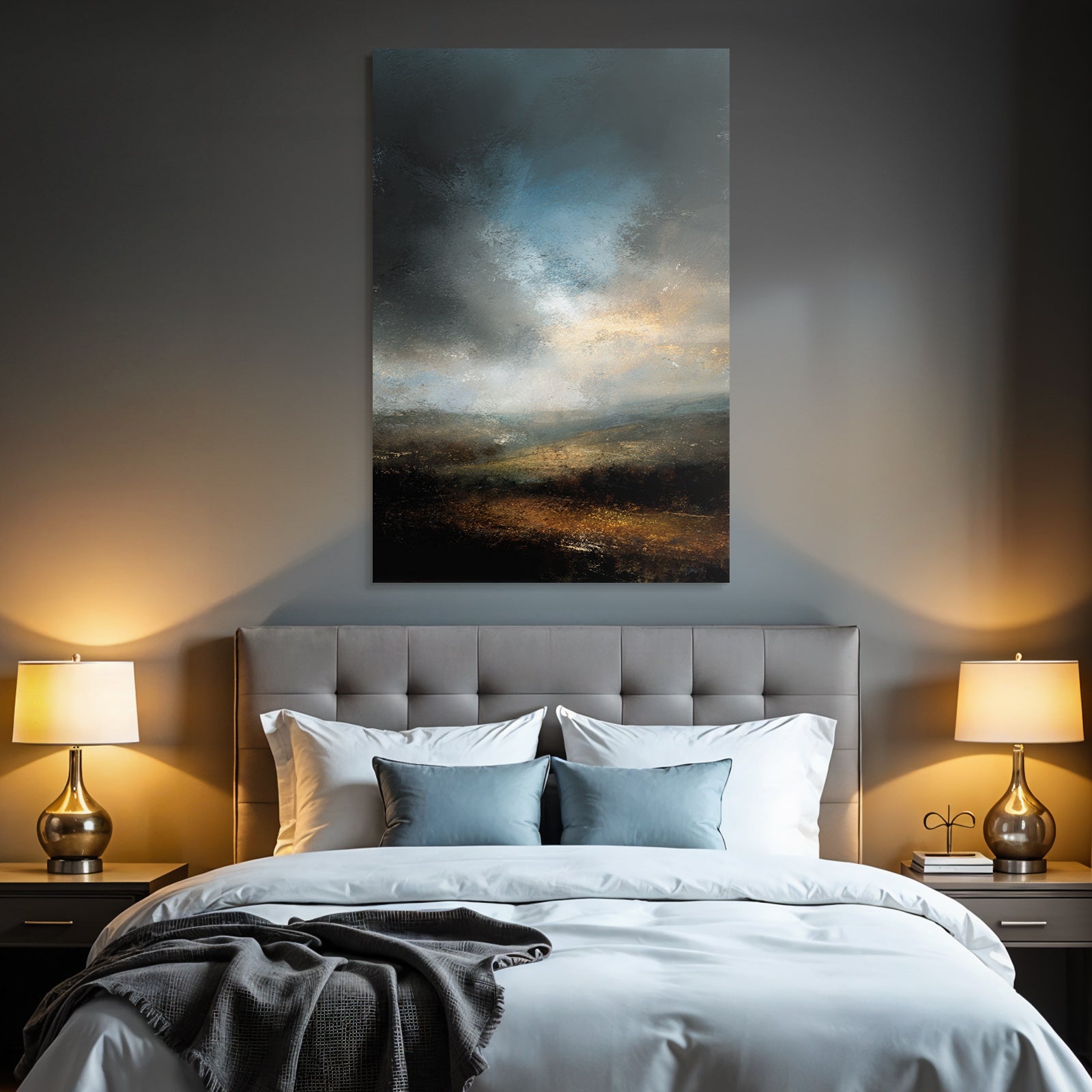 Atmosphärische Abstrakte Landschaft Mit Wolkenverhangenem Himmel Und Erdfarbenen Tönen