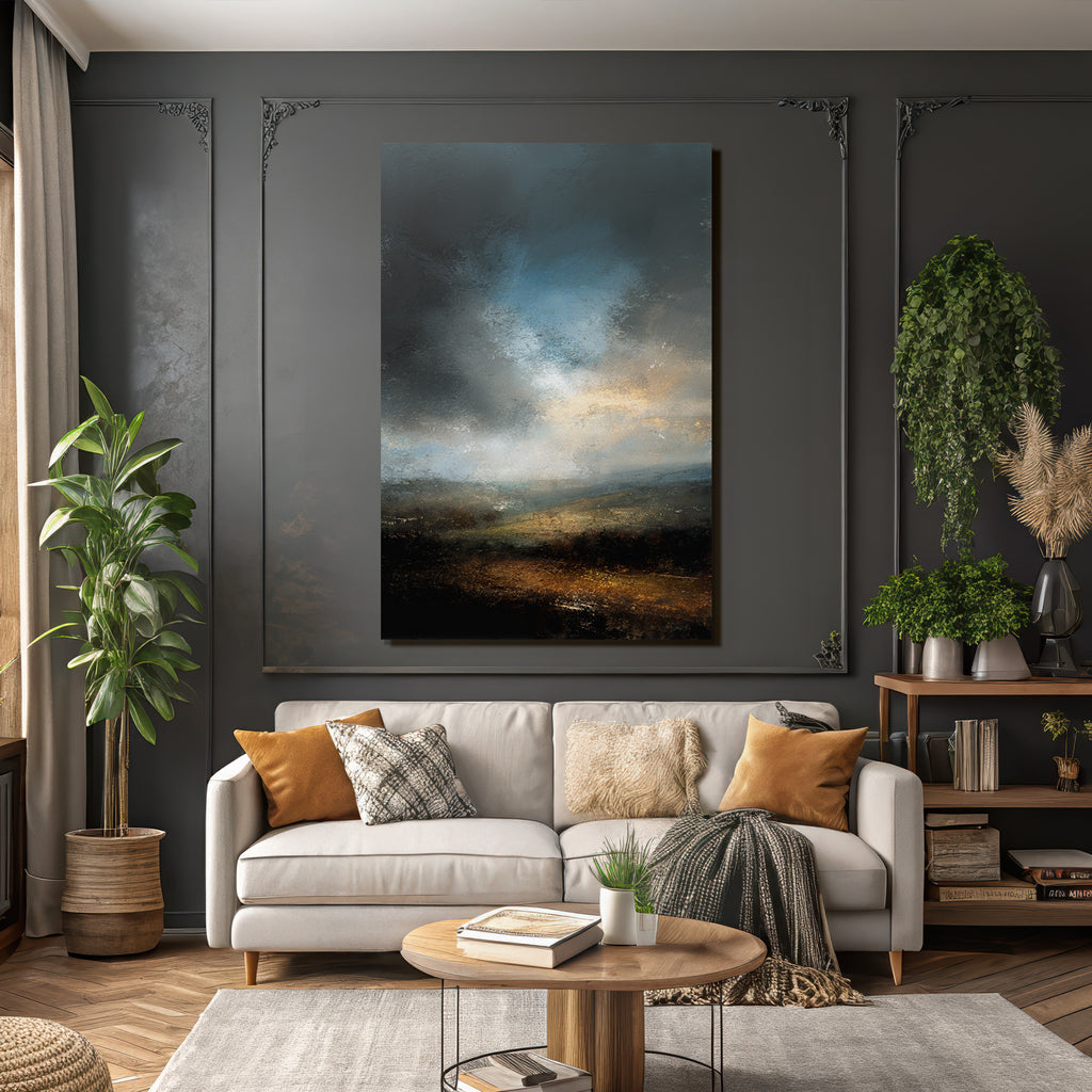 Atmosphärische Abstrakte Landschaft Mit Wolkenverhangenem Himmel Und Erdfarbenen Tönen