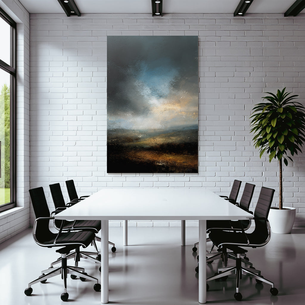Atmosphärische Abstrakte Landschaft Mit Wolkenverhangenem Himmel Und Erdfarbenen Tönen