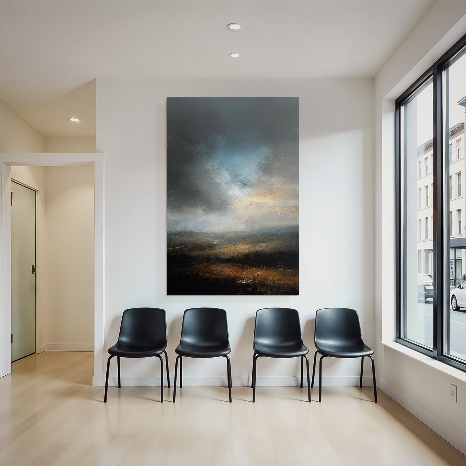 Atmosphärische Abstrakte Landschaft Mit Wolkenverhangenem Himmel Und Erdfarbenen Tönen