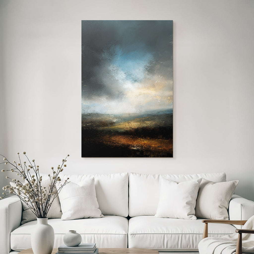Atmosphärische Abstrakte Landschaft Mit Wolkenverhangenem Himmel Und Erdfarbenen Tönen