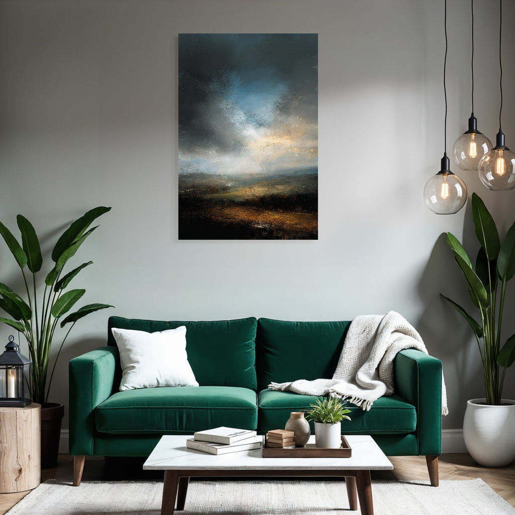 Atmosphärische Abstrakte Landschaft Mit Wolkenverhangenem Himmel Und Erdfarbenen Tönen